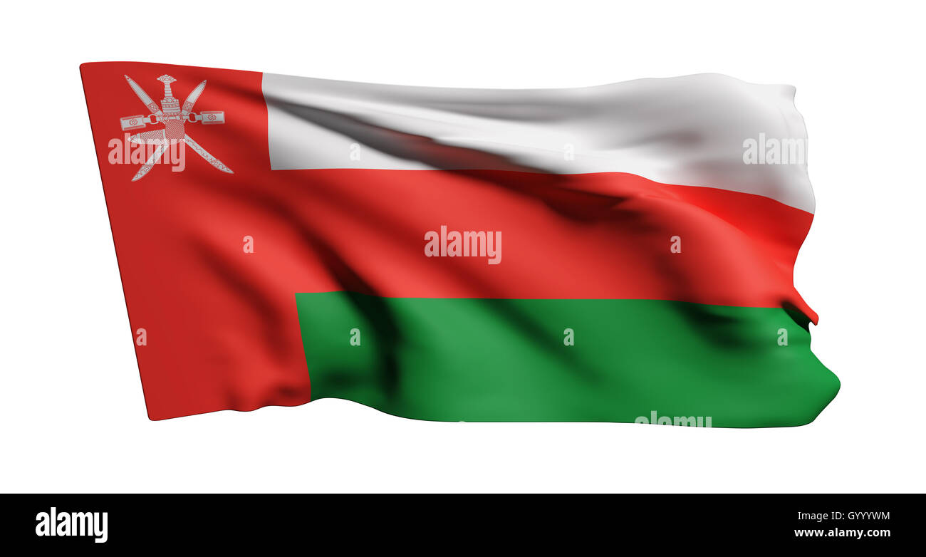 Le rendu 3d du Sultanat d'Oman drapeaux sur fond blanc Banque D'Images