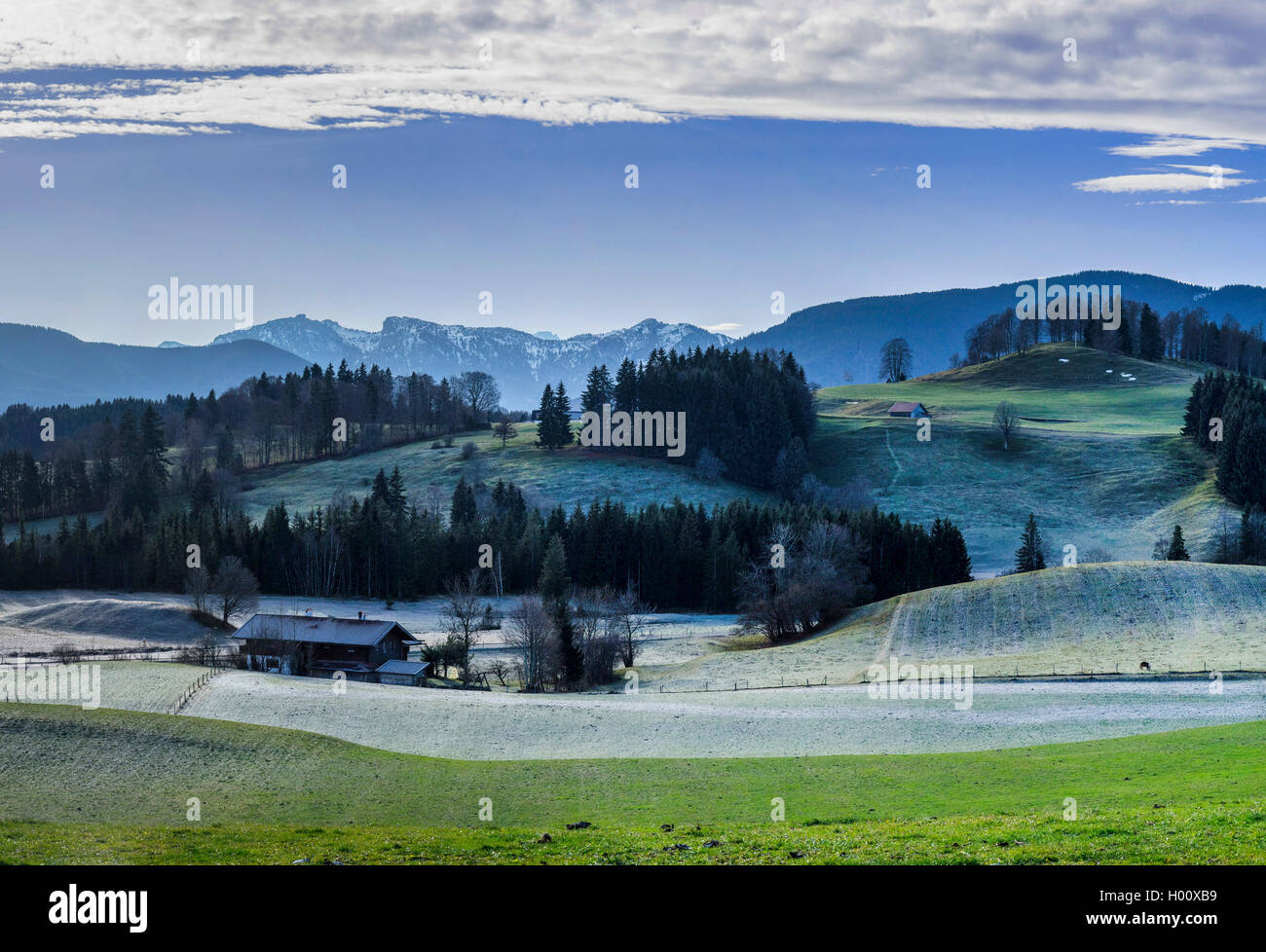 Vue depuis Wildsteig à Alpes en automne, en Allemagne, en Bavière, Wildsteig Banque D'Images