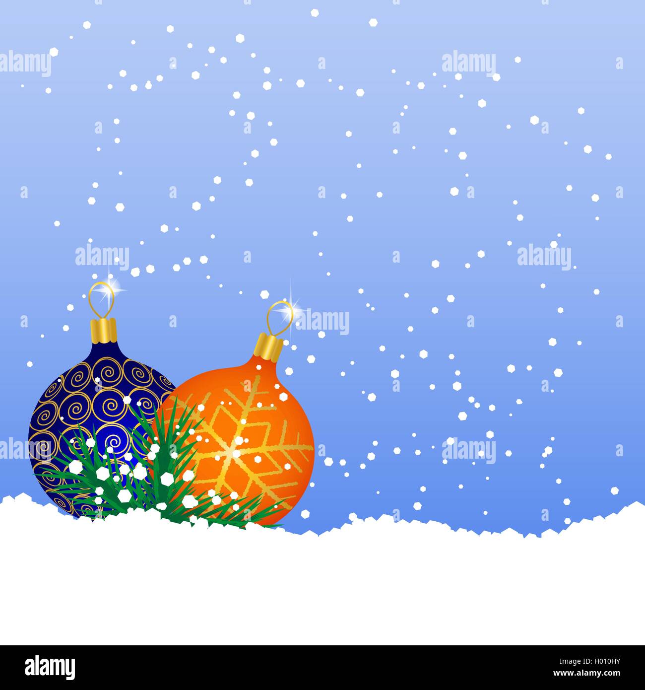 Boules bleu et orange sur la neige Illustration de Vecteur