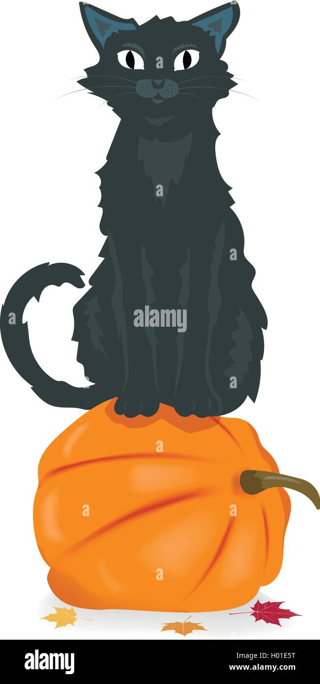 Chat noir assis sur Halloween citrouille Illustration de Vecteur Chat noir assis sur Halloween citrouille Illustration de Vecteur