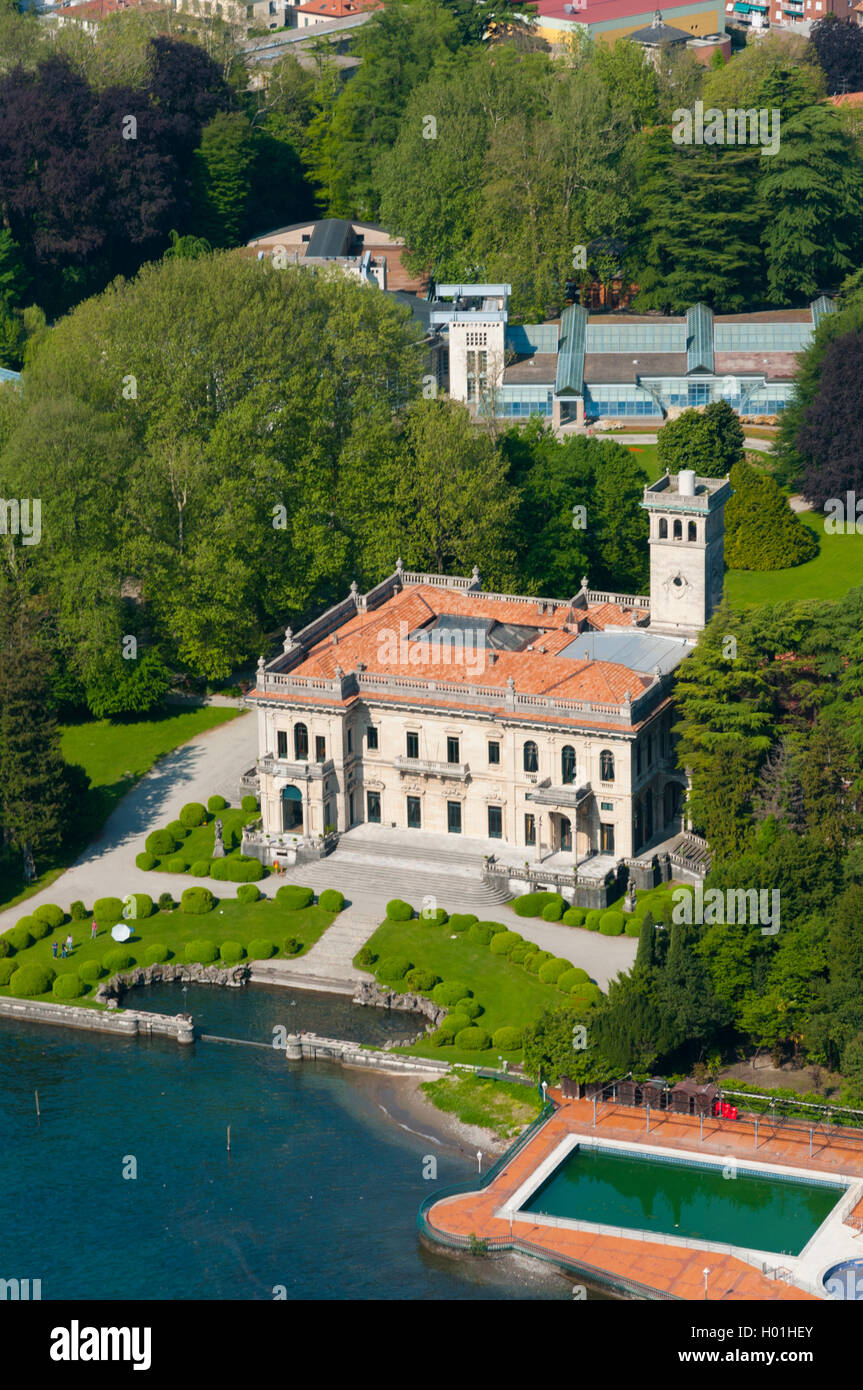 Italie, Lombardie, Lac de Côme, Cernobbio, villa Erba (vue aérienne) Banque D'Images
