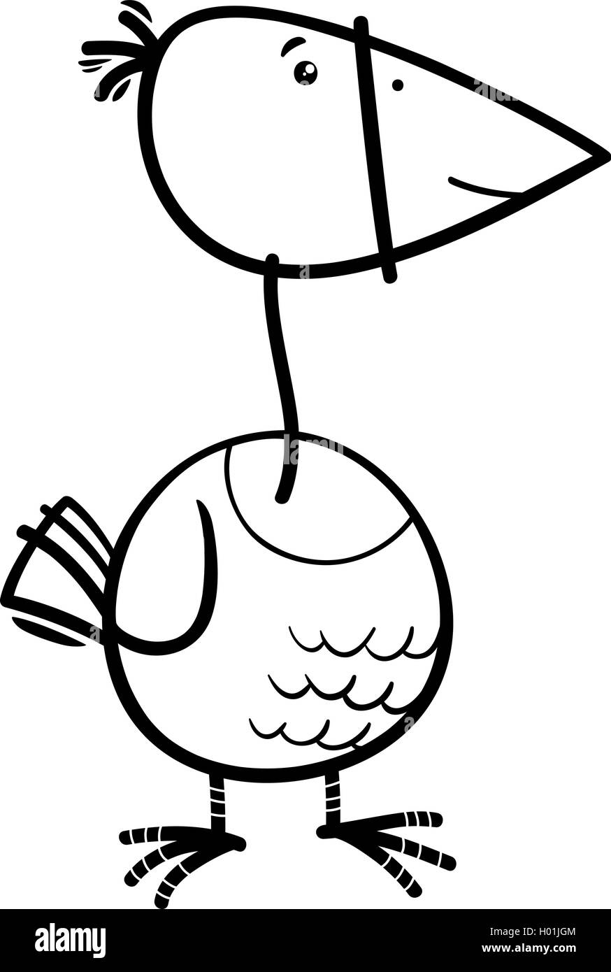 Illustration Cartoon noir et blanc d'oiseaux drôle personnage animal Coloring Book Illustration de Vecteur