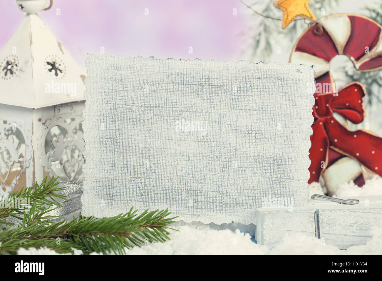 Carte de Noël vide et décorations vintage Banque D'Images