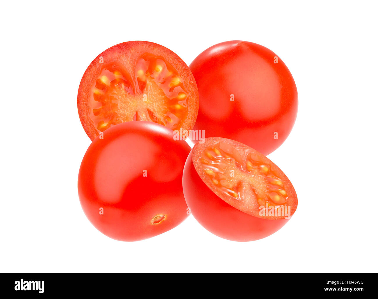 Tomates cerise isolé sur fond blanc Banque D'Images