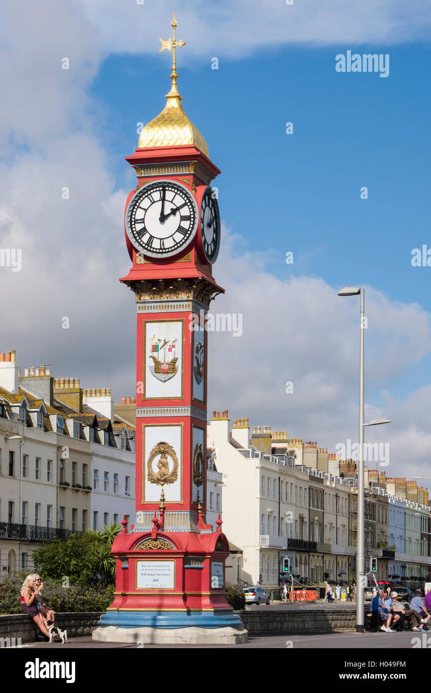 La reine Victoria Horloge du Jubilé de 1887 sur la promenade du front de mer de Weymouth. Melcombe Regis Dorset Weymouth dans le sud de l'Angleterre Royaume-uni Grande-Bretagne Banque D'Images