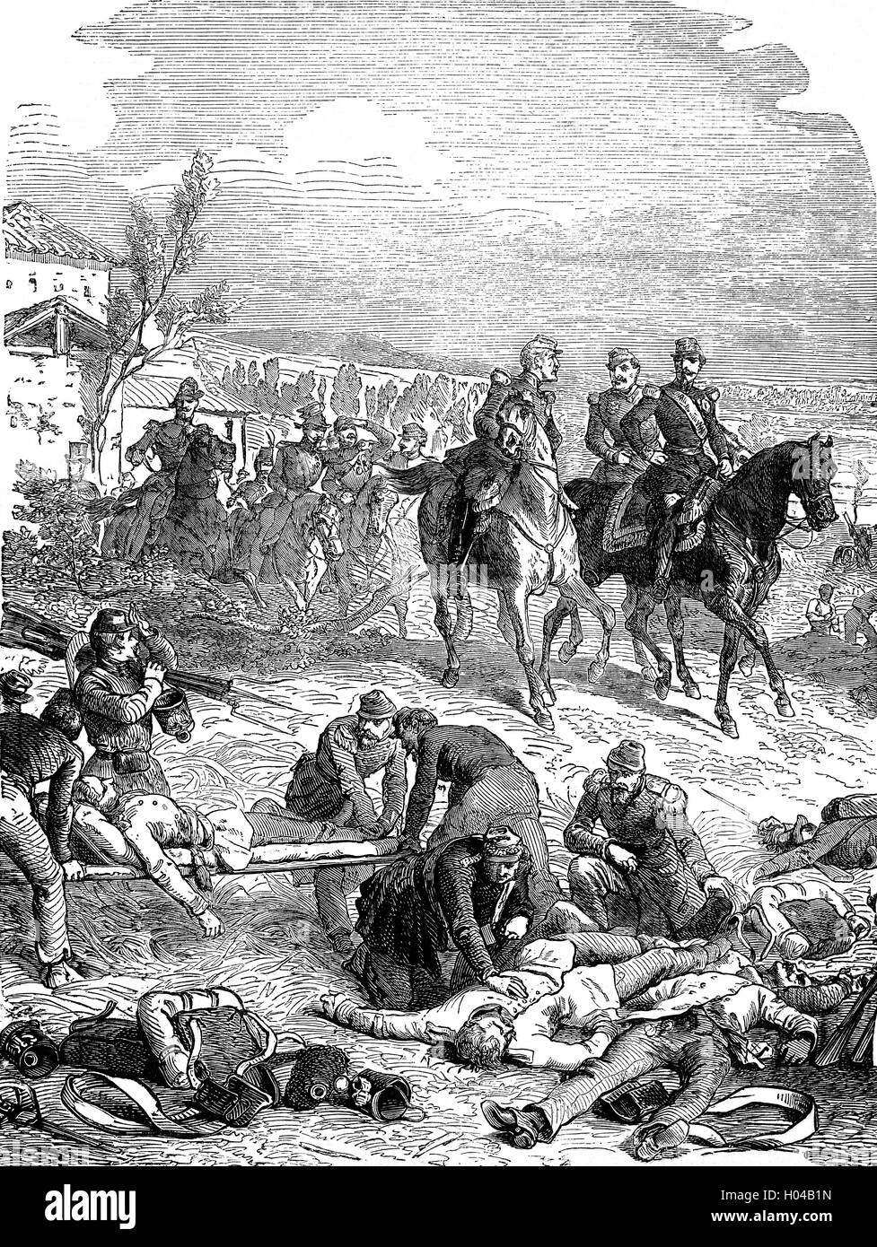 L'Empereur Napoléon d'entrer dans le champ de bataille pendant la Seconde Guerre d'indépendance italienne, également appelé la guerre italienne de 1859. Il a été combattu par le Second Empire français et le Royaume de Sardaigne contre l'Empire autrichien en 1859 et a joué un rôle crucial dans le processus de l'unification italienne. Banque D'Images