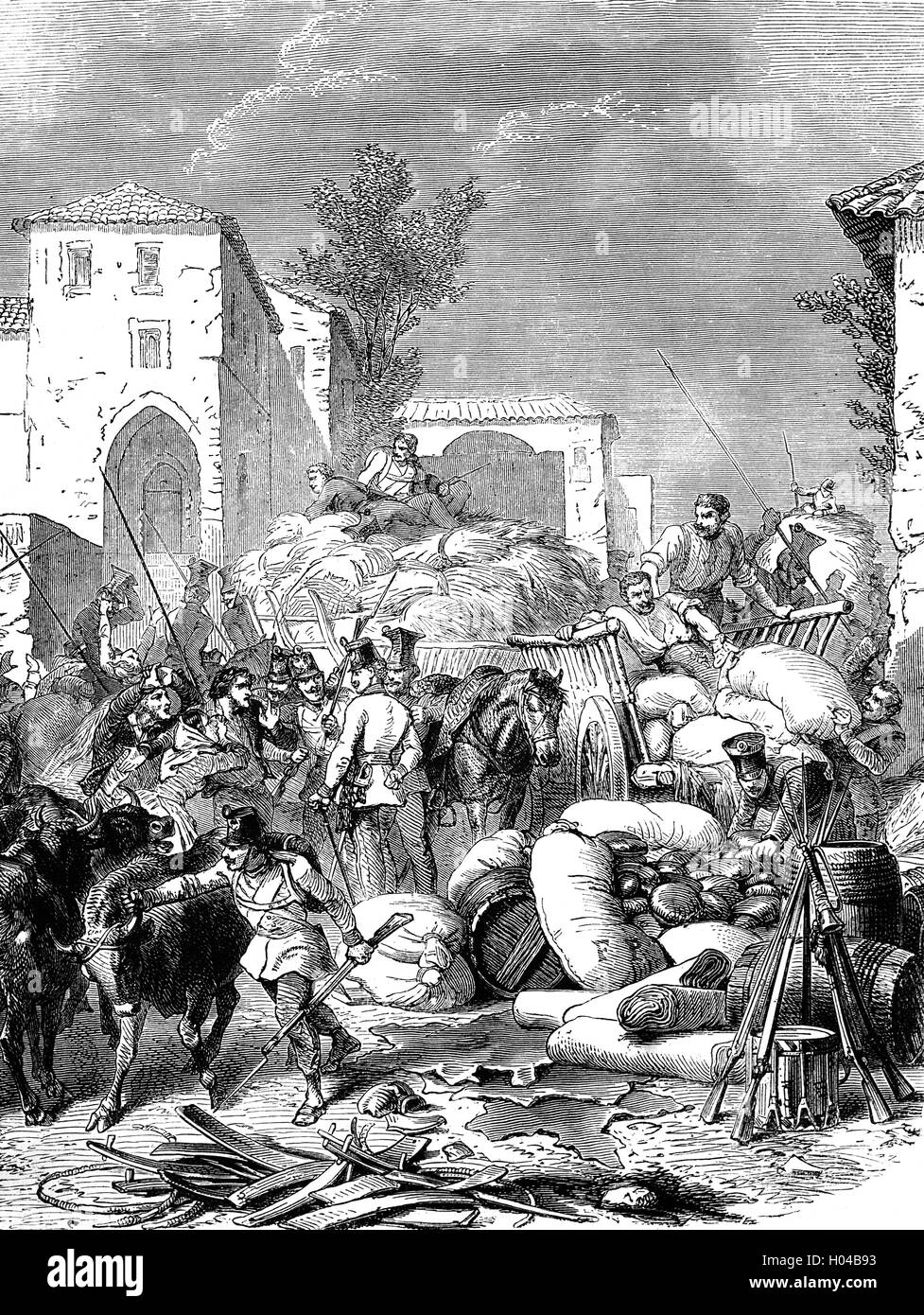 Les troupes autrichiennes lors de la Seconde Guerre d'indépendance italienne, ou de la guerre italienne de 1859. Il a été combattu par le Second Empire français et le Royaume de Sardaigne contre l'Empire autrichien en 1859 et a joué un rôle crucial dans le processus de l'unification italienne. Banque D'Images