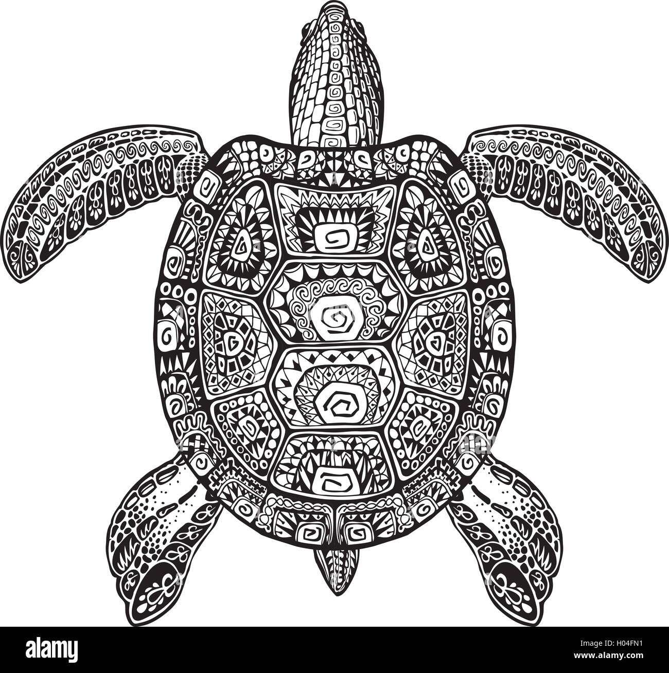 Terrapin, tortue tribal peint ornement ethniques. Illustration vecteur dessiné à la main avec des motifs décoratifs Illustration de Vecteur