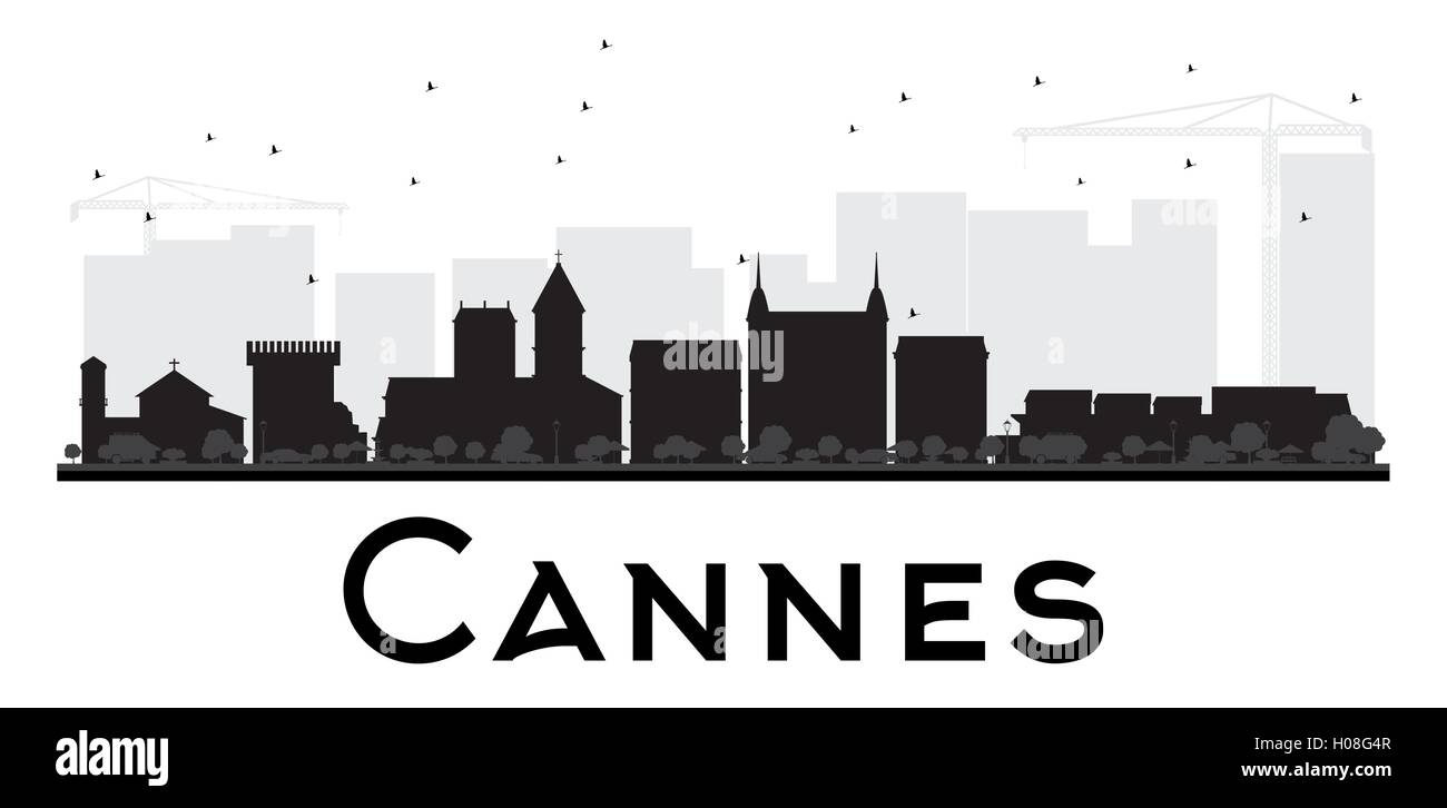 Cannes ville silhouette noir et blanc. Vector illustration. Concept simple pour le tourisme, la bannière de présentation Illustration de Vecteur