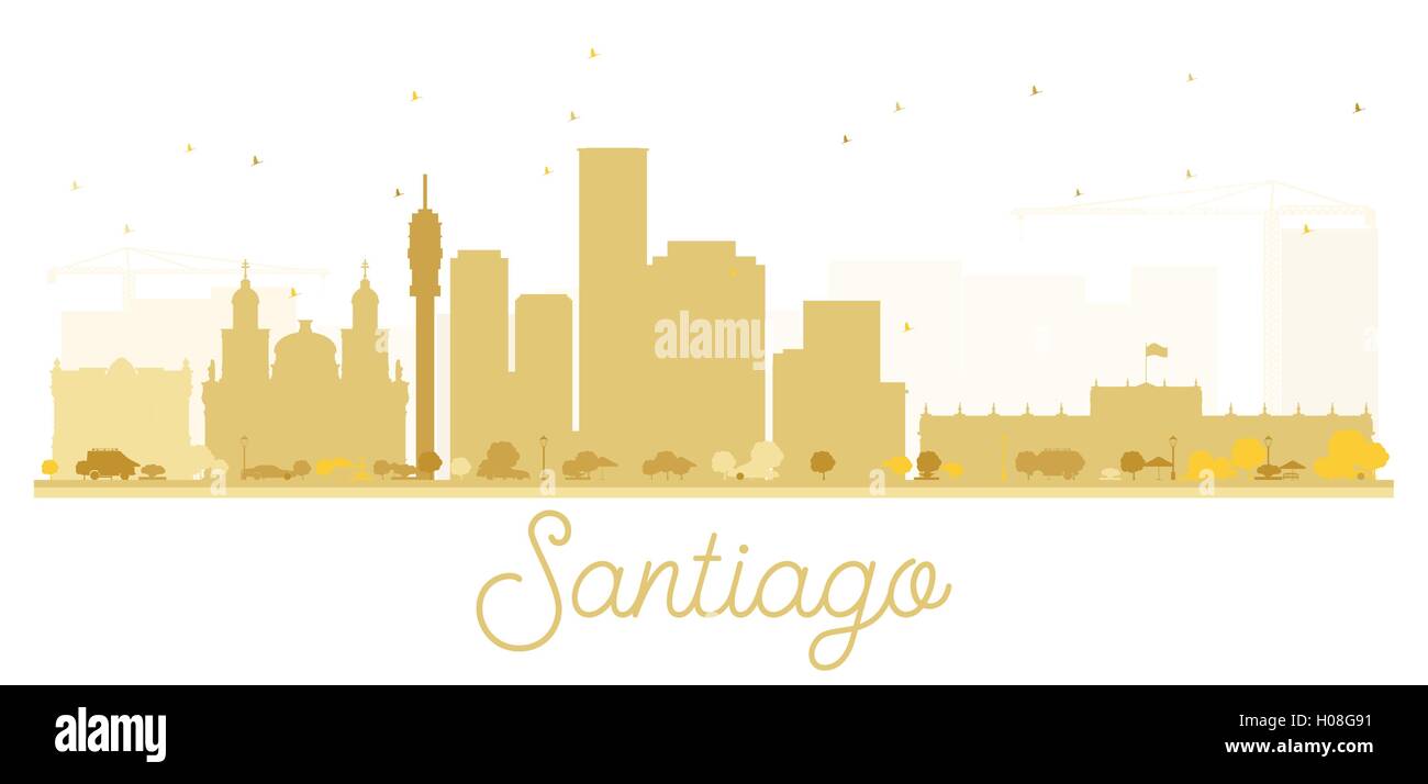 Santiago City skyline silhouette d'or. Vector illustration. Vue urbaine avec des points de repère. Illustration de Vecteur