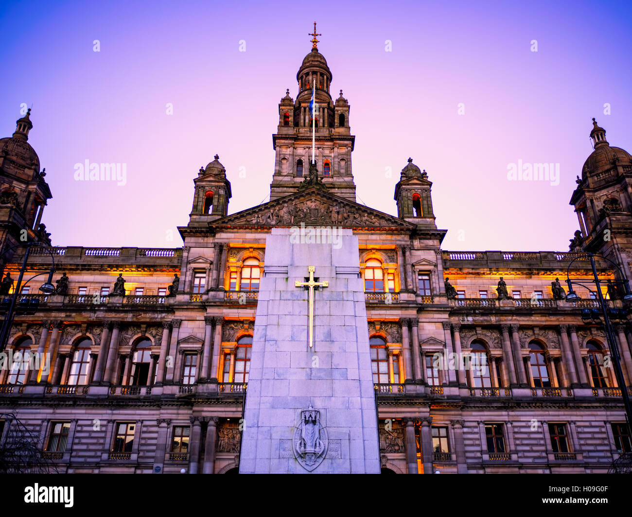 Glasgow City Chambers au coucher du soleil, Glasgow, Ecosse, Royaume-Uni, Europe Banque D'Images