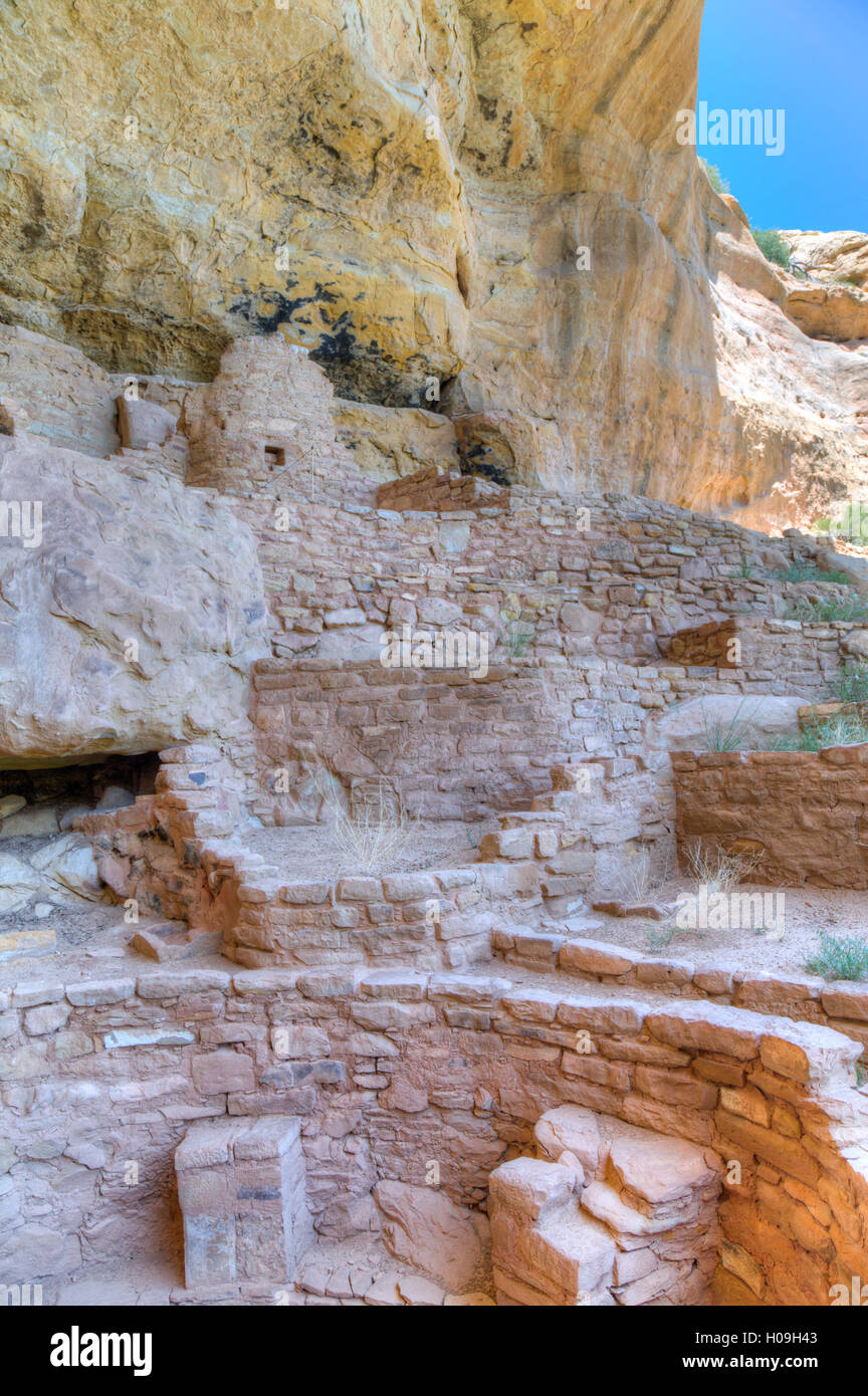 Kiva en premier plan, l'étape Chambre ruine, date de 626AD à 1226AD, Mesa Verde National Park, l'UNESCO, Colorado, USA, Amérique du Nord Banque D'Images