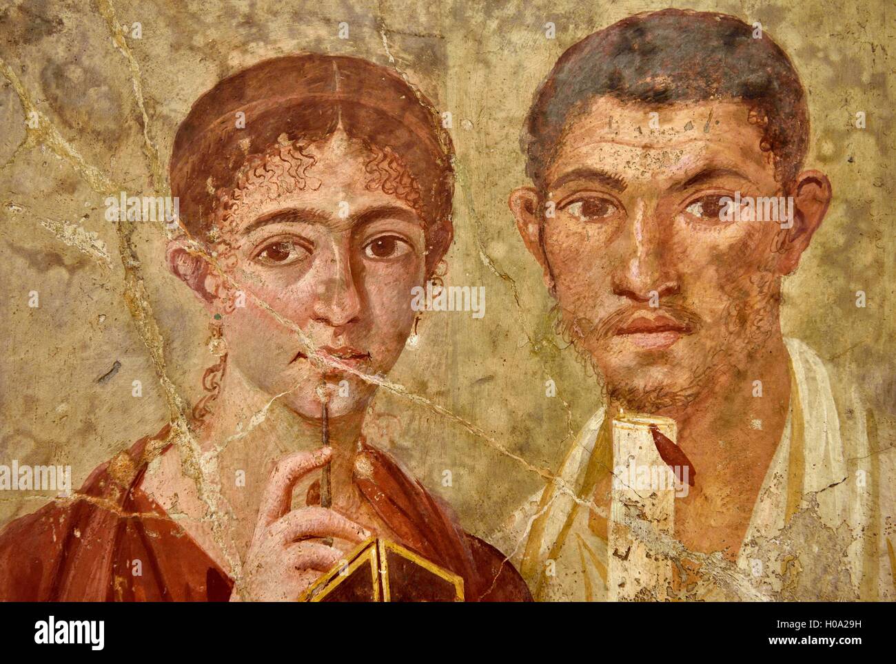 La peinture murale romaine de Terentius Neo et sa femme, deux habitants de Pompéi, Museo Archeologico Nazionale, Naples, Campanie Banque D'Images