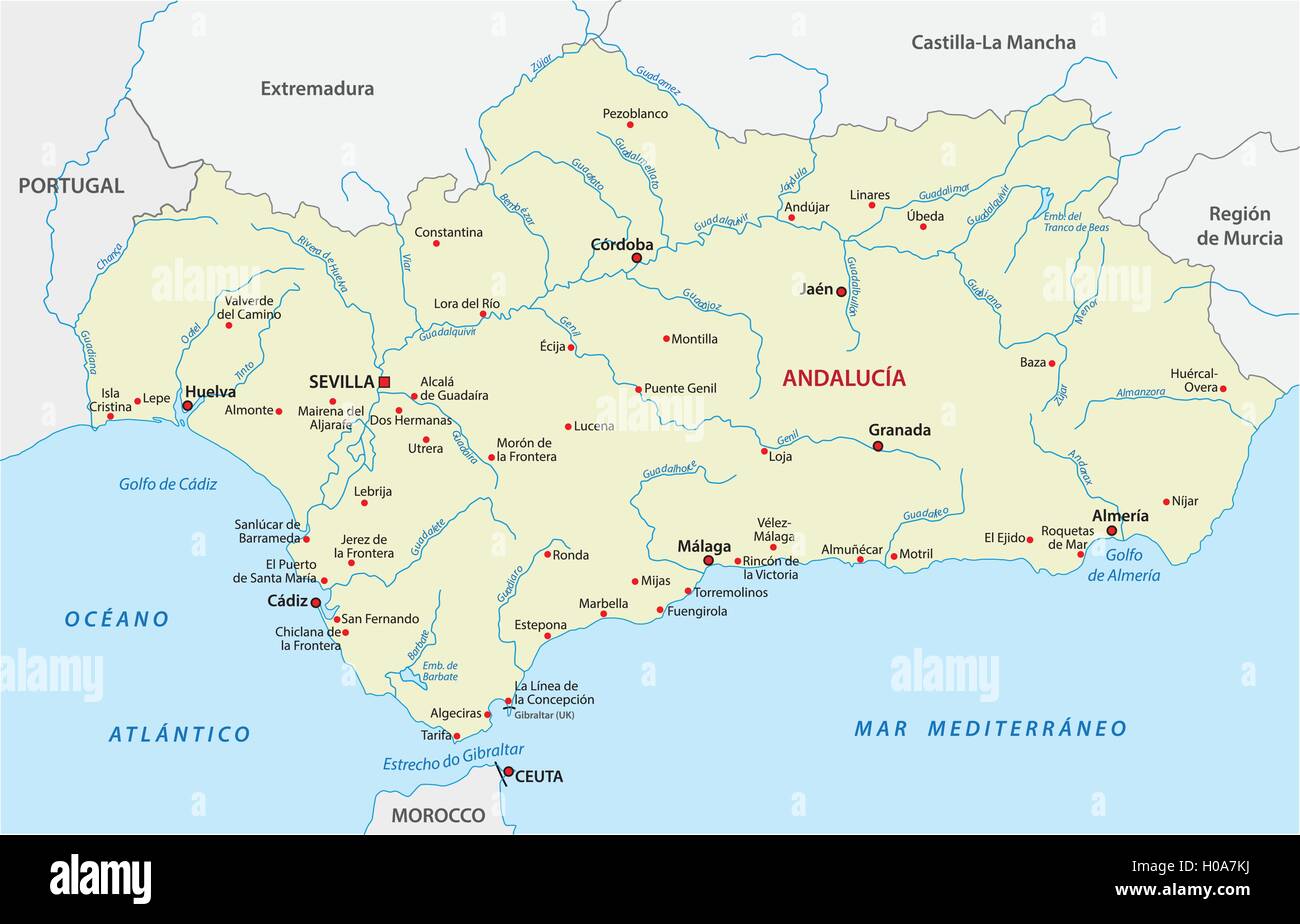 Carte de l’Andalousie Image Vectorielle Stock - Alamy