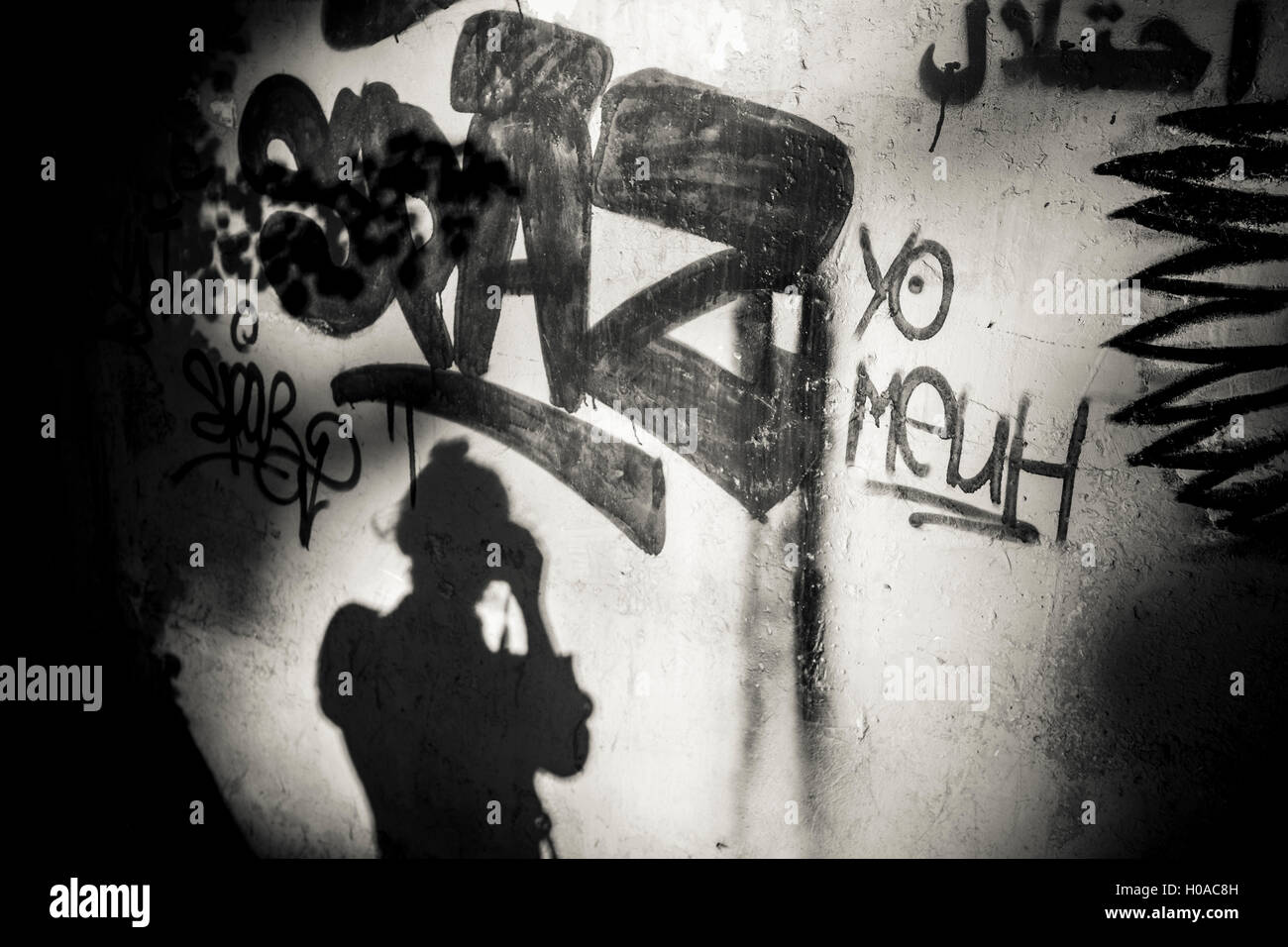 Les graffitis à Beyrouth - 10/11/2015 - Liban / Beyrouth - Beyrouth, Achrafieh, novembre 2015. Self Portrait avec un tag par Spaz. - Bilal Tarabey / Le Pictorium Banque D'Images