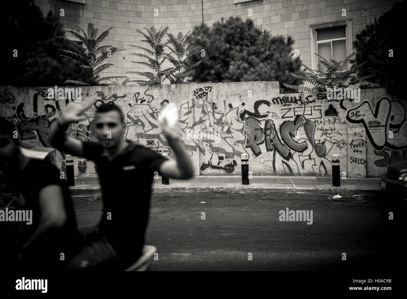 Les graffitis à Beyrouth - 10/09/2015 - Liban / Beyrouth - Hamra, Beyrouth, septembre 2015. Une rue en direction de l'Université américaine de Beyrouth (AUB) - Bilal Tarabey / Le Pictorium Banque D'Images