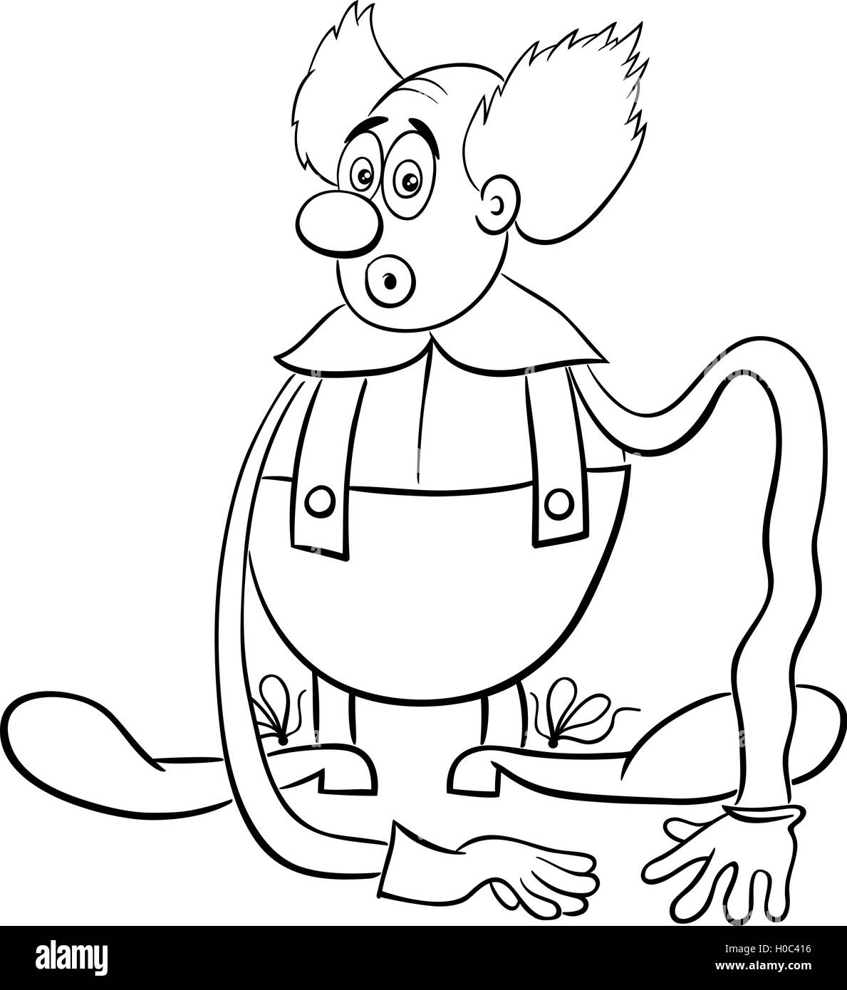 Cartoon noir et blanc Illustration de Funny Circus Clown Show caractère sur le livre de coloriage Illustration de Vecteur