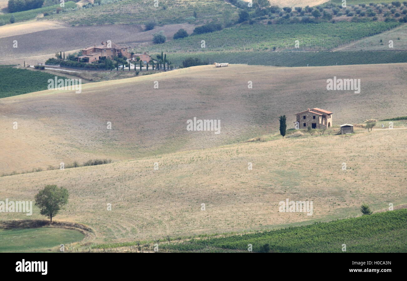 Paysage de Toscane avec villa de luxe et cipress Banque D'Images