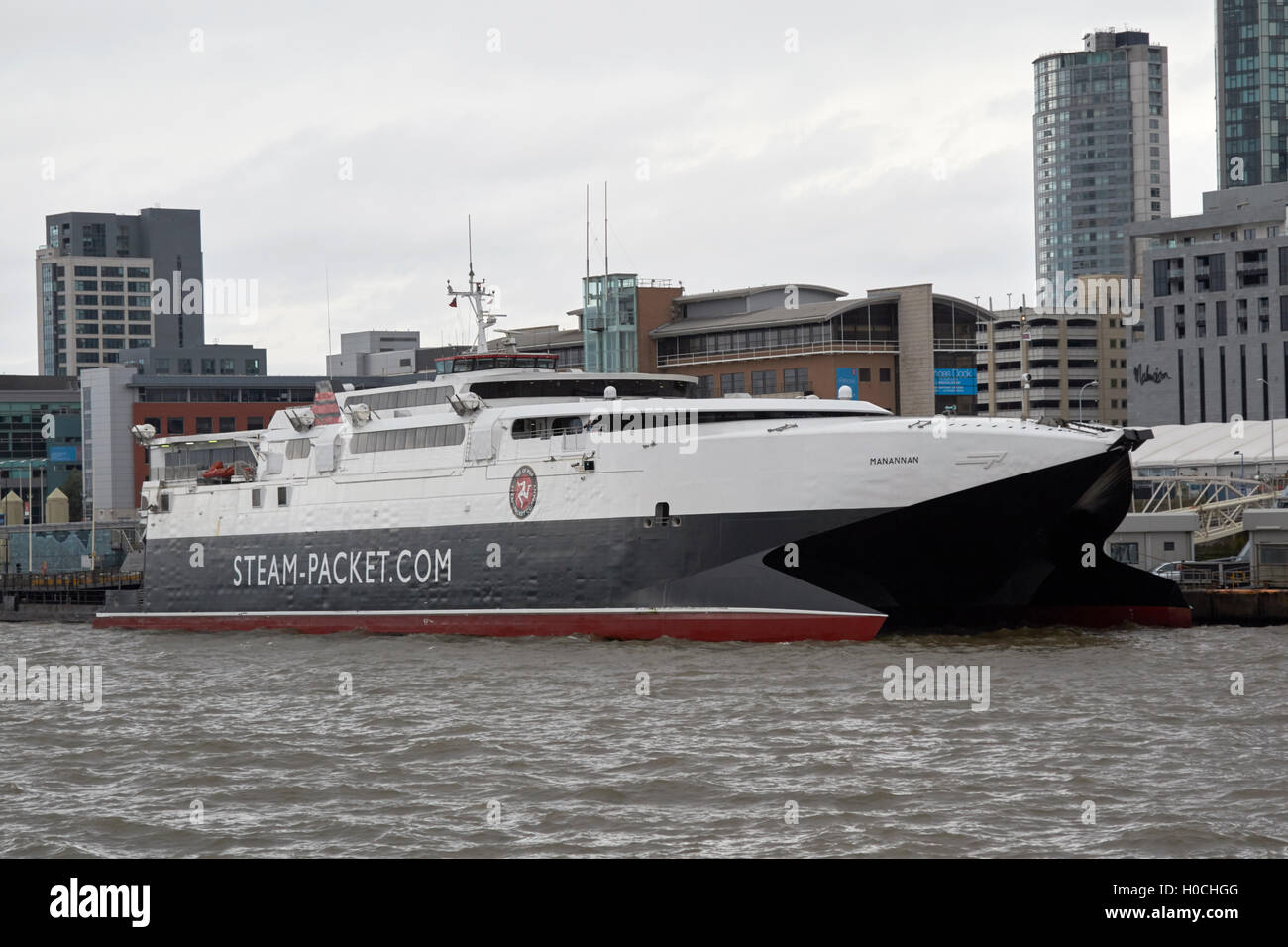 Catamaran HSC manannan car-ferry isle of man Steam Packet Company Liverpool Merseyside UK Banque D'Images