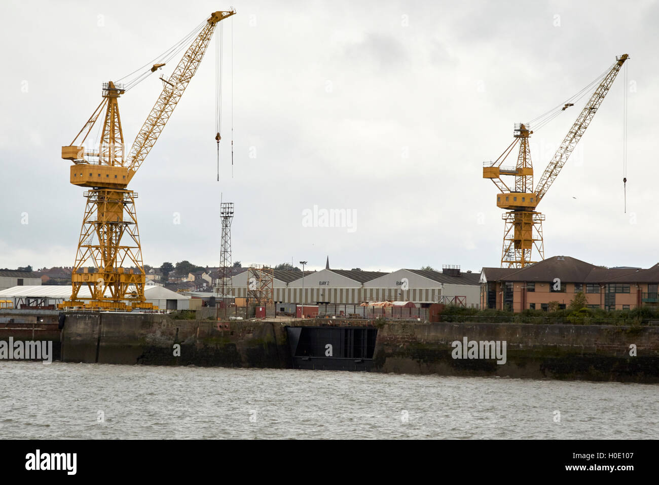 Les grues de chantier naval Cammell Laird birkenhead liverpooll Merseyside UK Banque D'Images