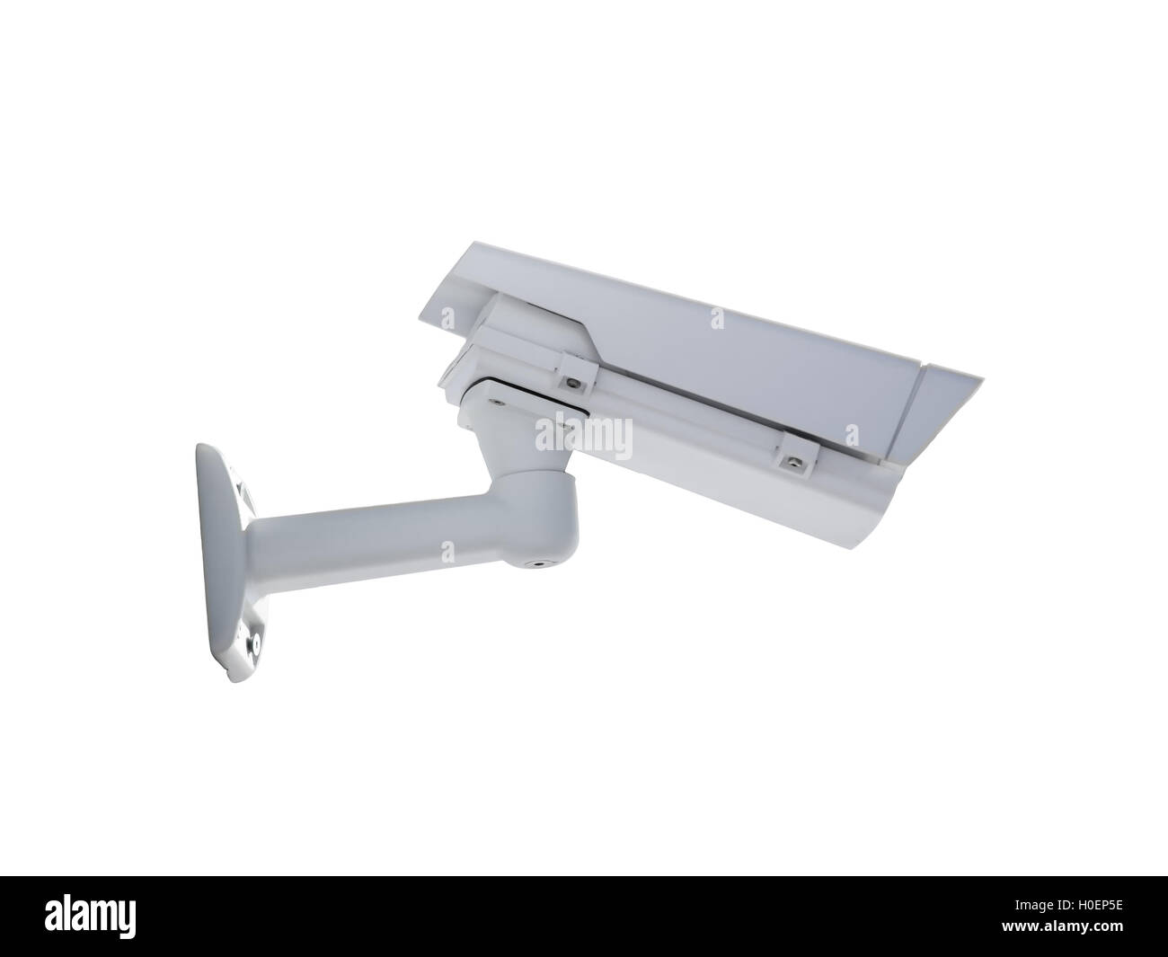 Caméra de surveillance extérieure robuste vue arrière isolé sur fond blanc Banque D'Images