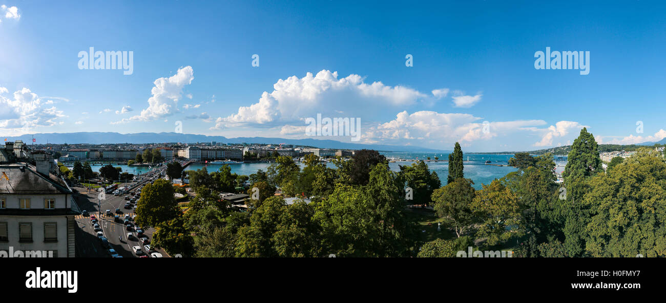 Vue panoramique de Genève, Suisse à partir de l'hôtel Metropole Banque D'Images