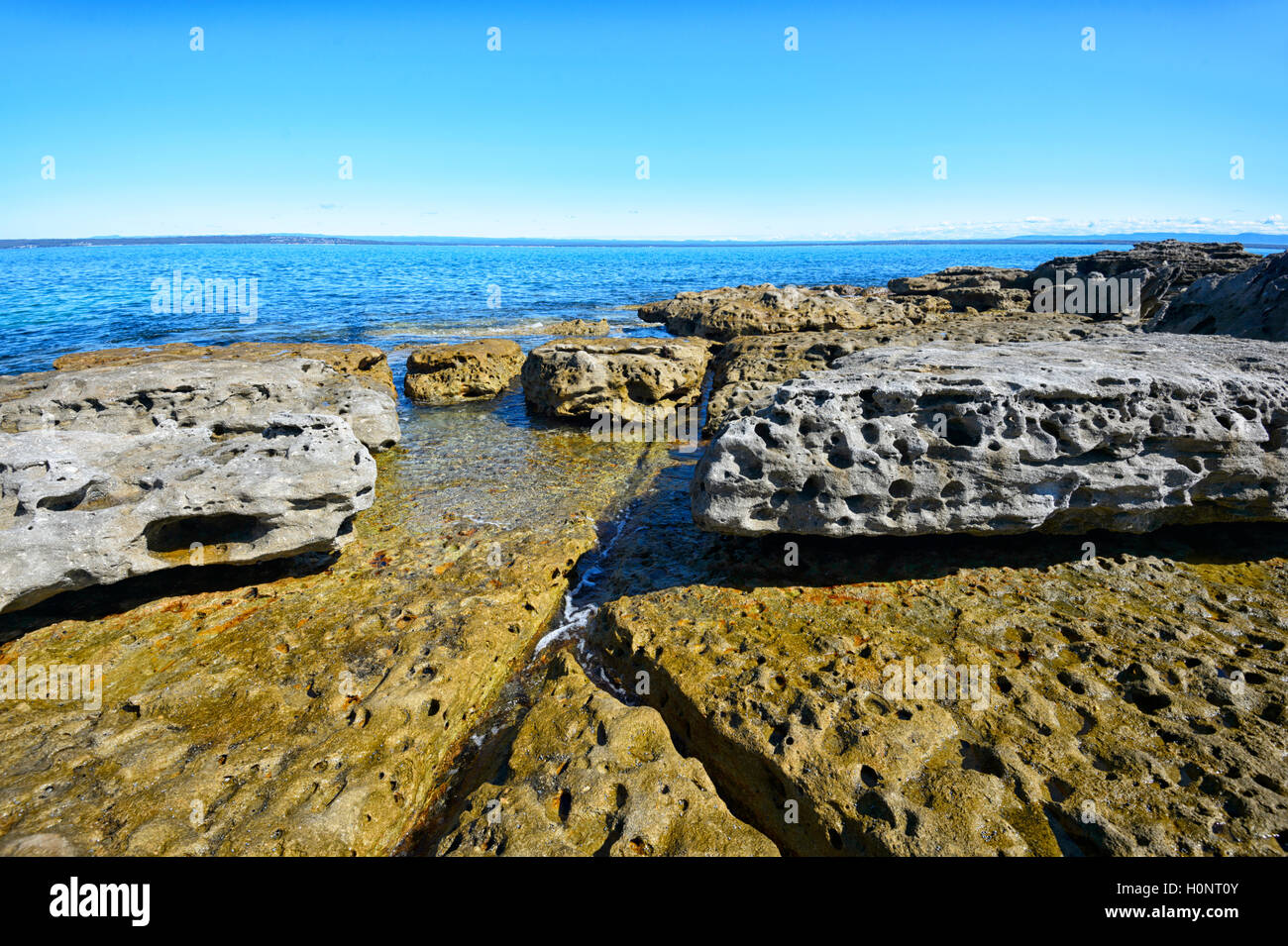 Vue panoramique de Honeymoon Bay, Beecroft, Jervis Bay, New South Wales, NSW, Australie Banque D'Images