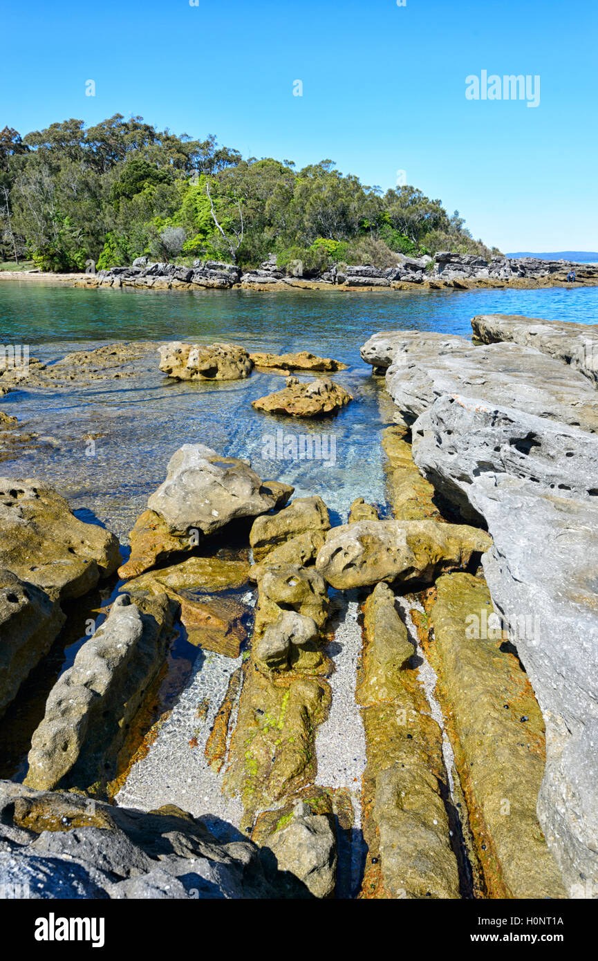 Vue panoramique de Honeymoon Bay, Beecroft, Jervis Bay, New South Wales, NSW, Australie Banque D'Images