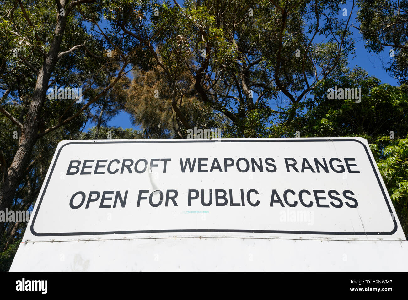 Tir Beecroft signe ouvert pour l'accès du public', New South Wales, NSW, Australie Banque D'Images