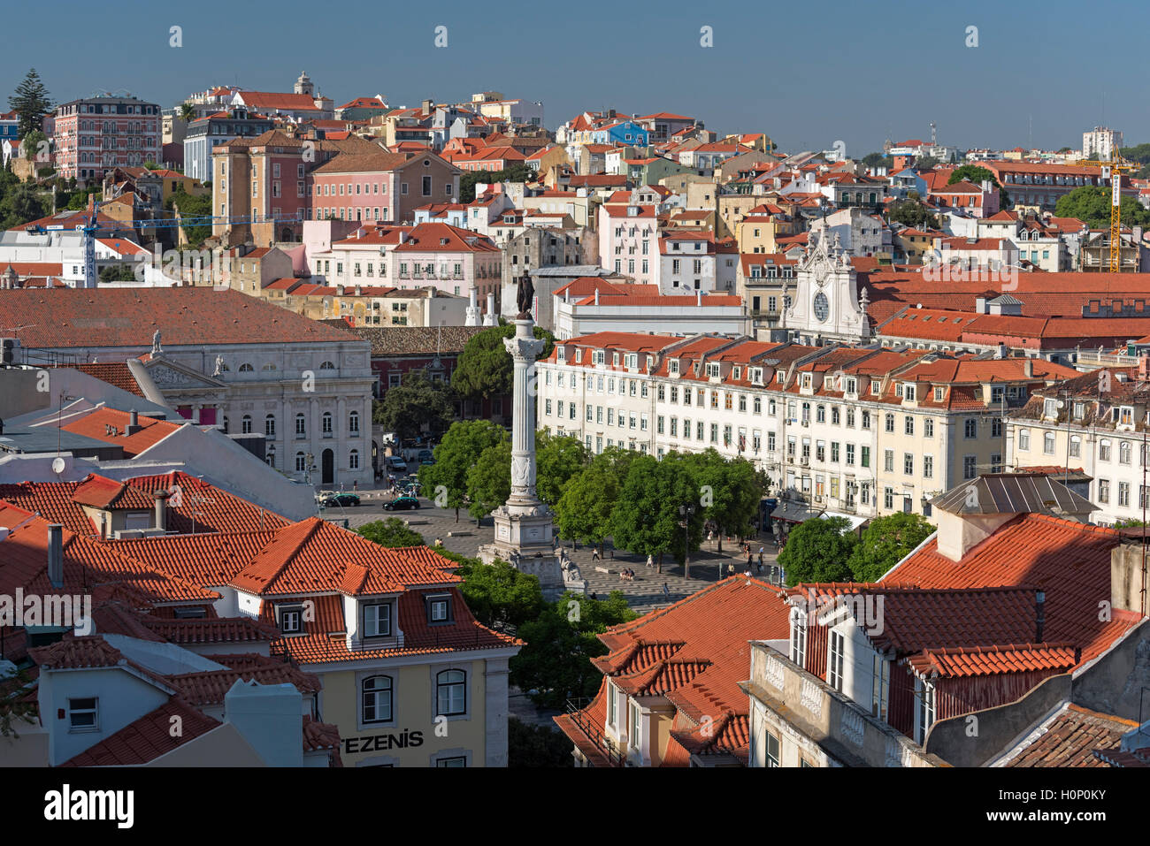 Vue aérienne de la place Rossio Baixa Lisbonne Portugal Banque D'Images