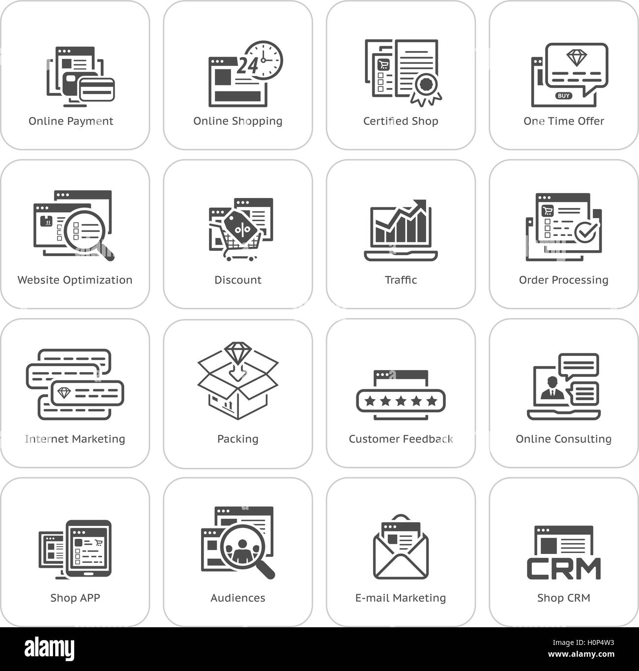 Marketing et Commercial Icons Set. Illustration de Vecteur