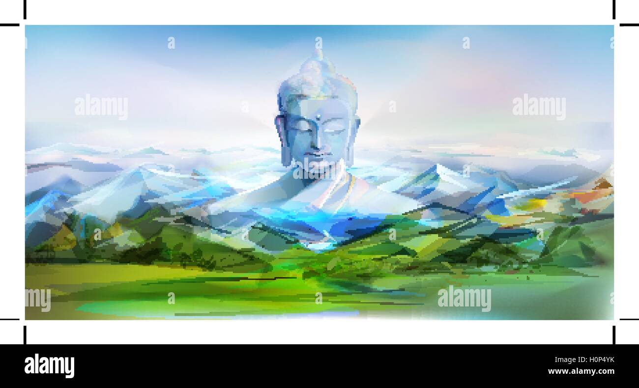 Bouddha et montagne, paysage Vector Illustration de Vecteur