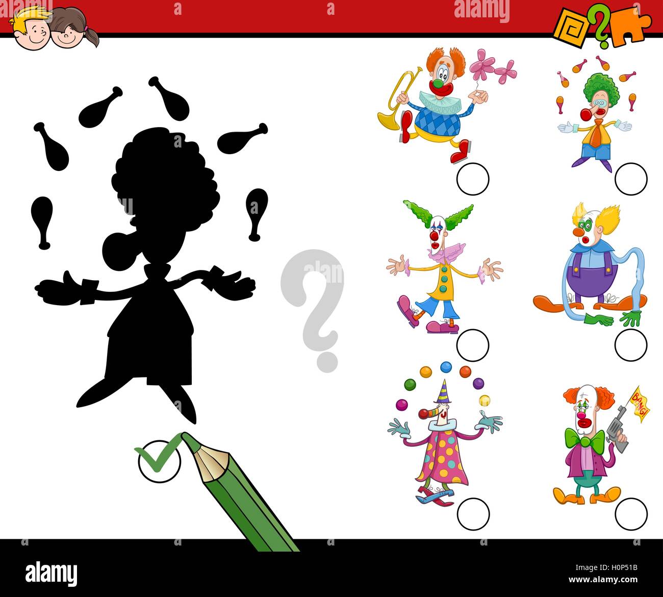 Cartoon Illustration de l'activité de l'ombre de l'éducation pour les enfants du groupe avec Clowns Personnages Illustration de Vecteur