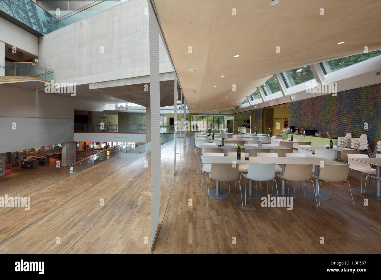 Le restaurant Atrium vu de niveau. Musée de la culture mondiale, Göteborg, Suède. Architecte : Brisac Gonzalez architectes, 2004. Banque D'Images