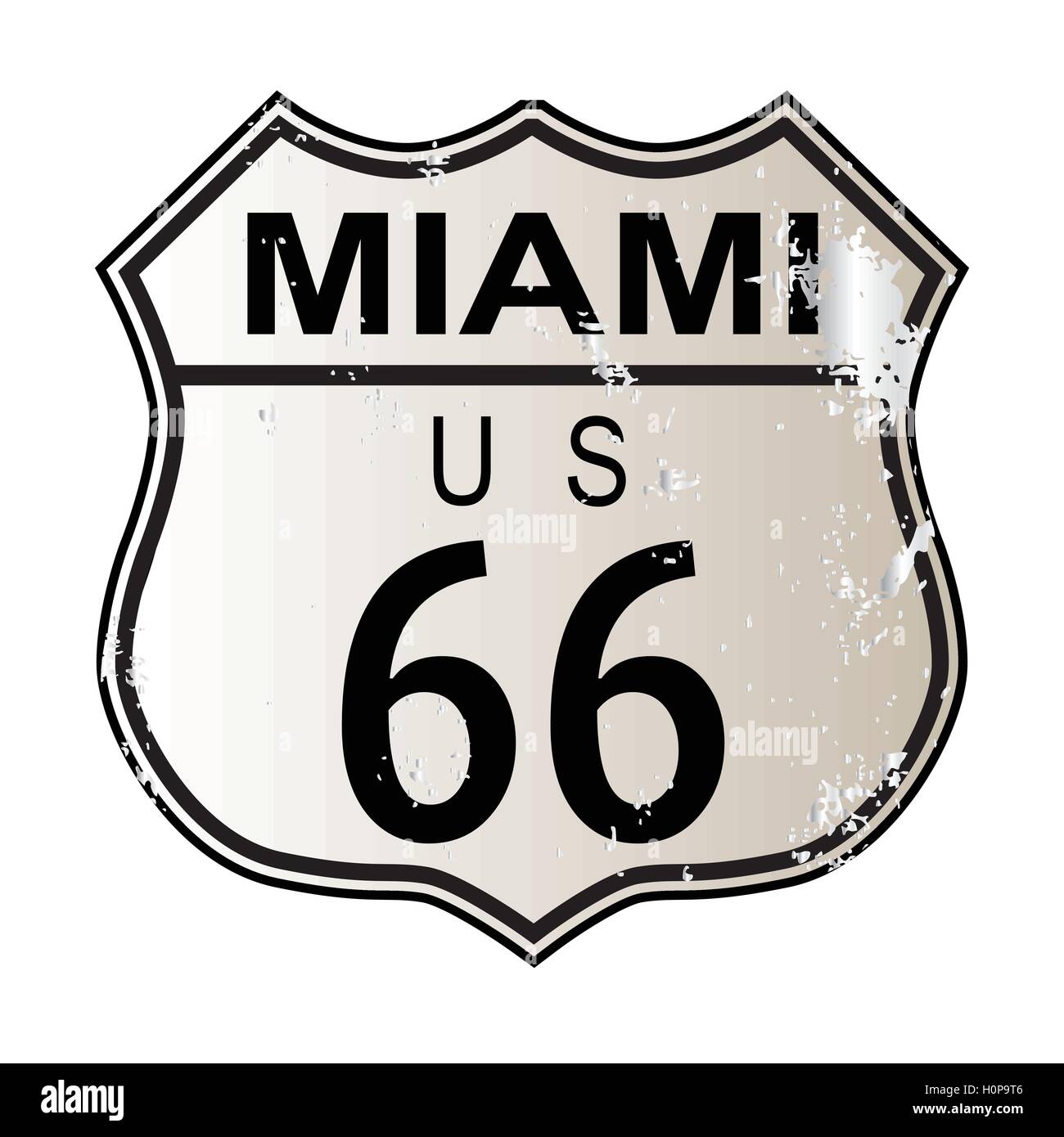 Route 66 Miami signe de la circulation sur un fond blanc et la légende nous itinéraire 66 Illustration de Vecteur