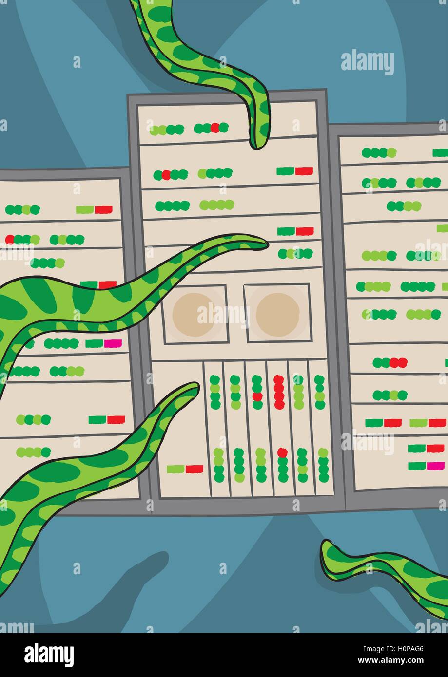 L'infection au virus de l'ordinateur du centre de données Illustration de Vecteur