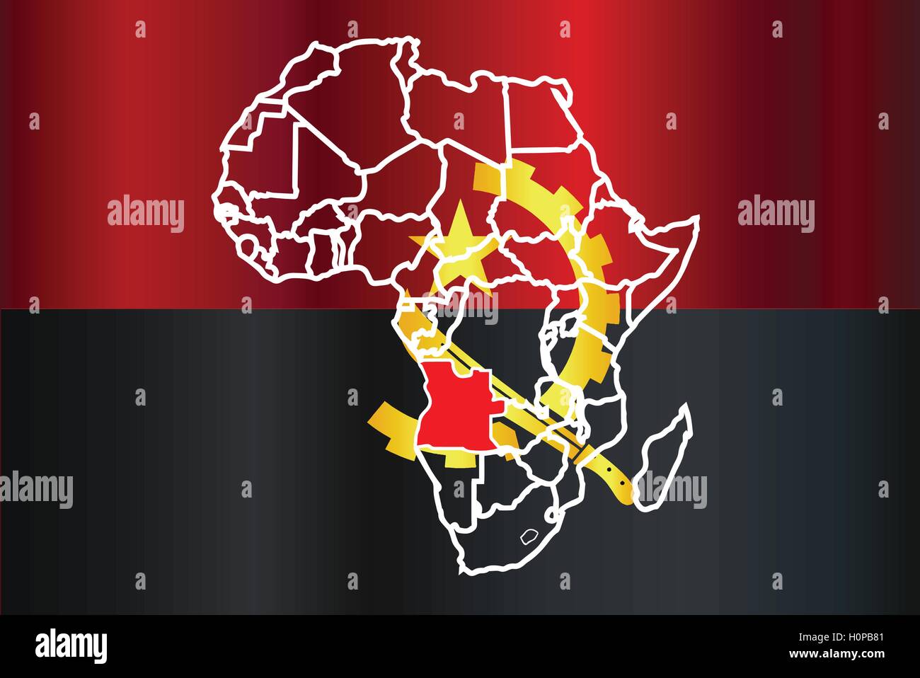 Angola contours insérés dans une carte de l'Afrique sur un fond blanc Illustration de Vecteur