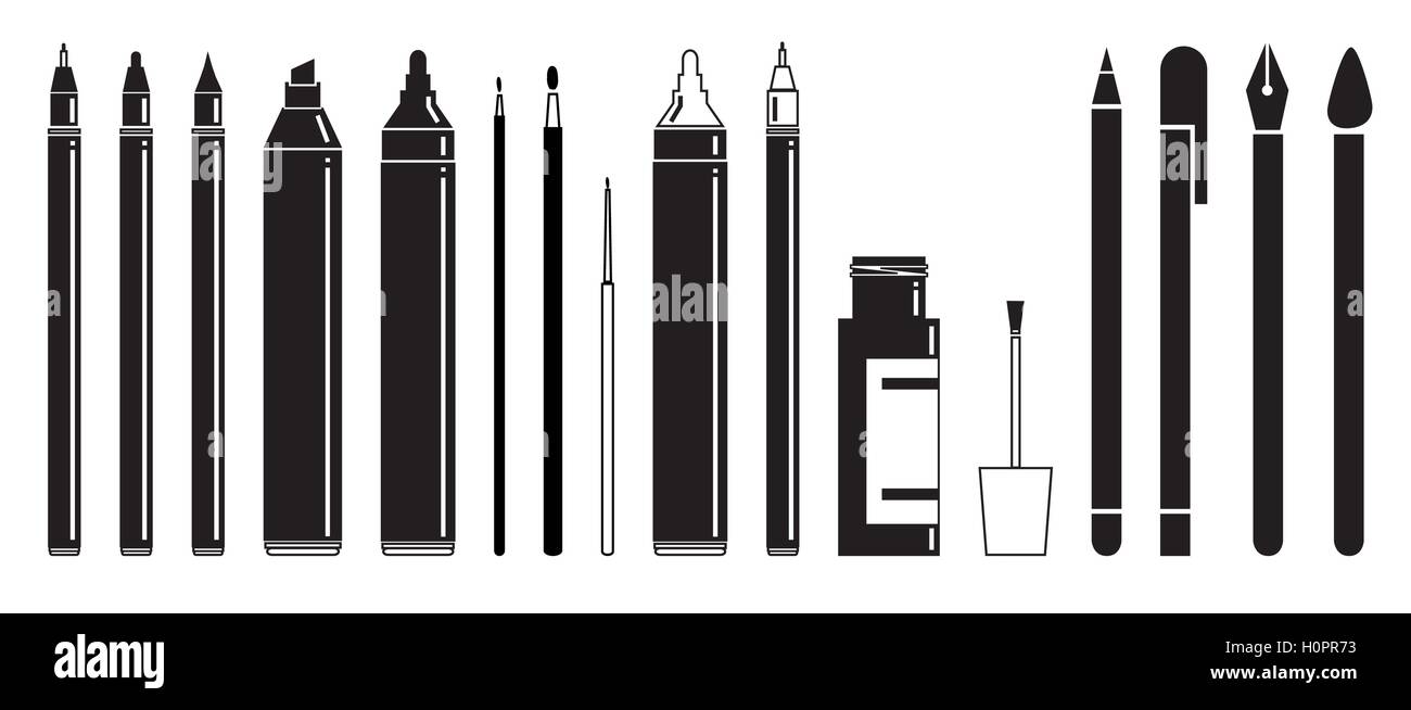 Noir et blanc plat simple scripts et outils de dessin Banque D'Images