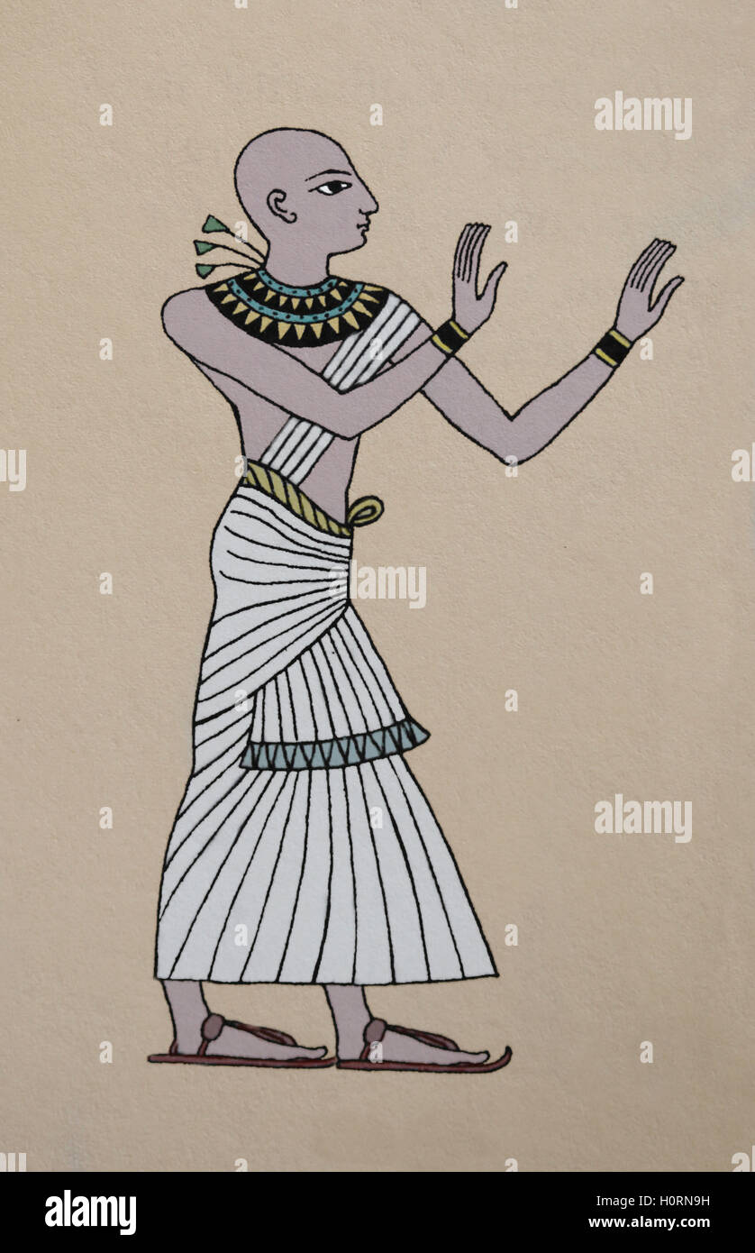 L'Egypte ancienne. Prêtre. Gravure, 19ème siècle. La couleur. Banque D'Images