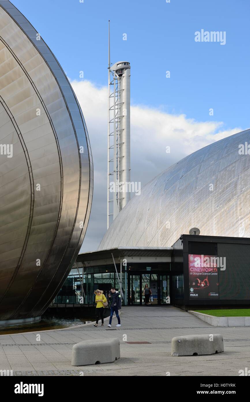 Centre des sciences, Imax et tour de Glasgow à Pacific Quay, Glasgow, Écosse, Royaume-Uni Banque D'Images