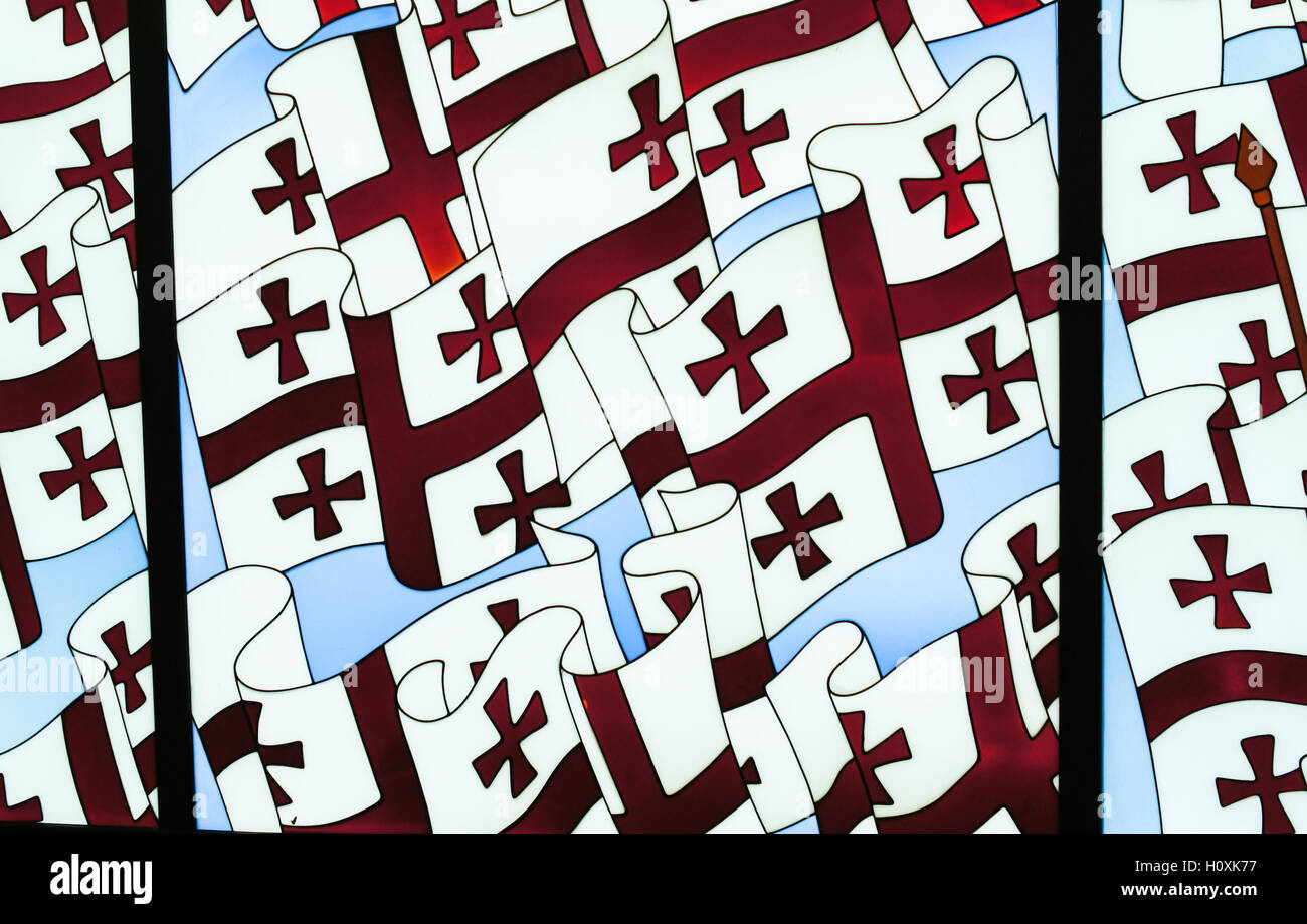 Tbilissi, Géorgie - 3 avril 2015 : Le Parlement géorgien de l'intérieur du bâtiment avec gros plan du drapeau géorgien Banque D'Images