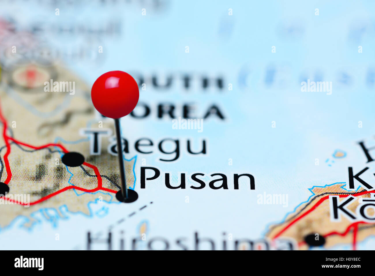 Pusan épinglée sur une carte de la Corée du Sud Banque D'Images