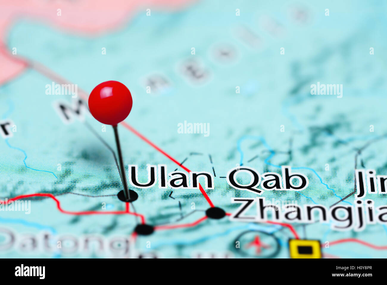 Oulan Qab épinglée sur une carte de Chine Banque D'Images
