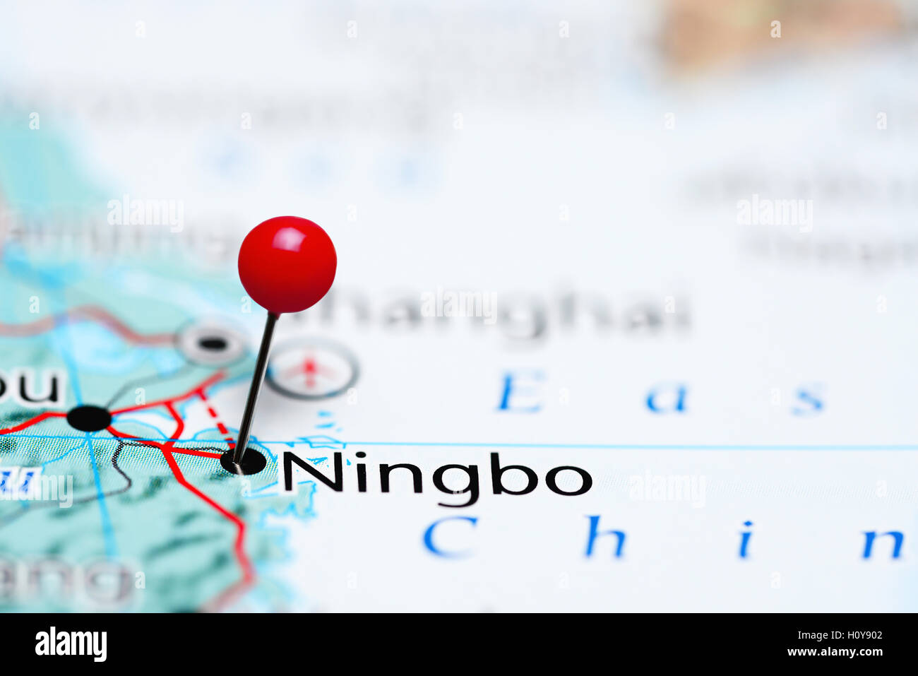 Ningbo épinglée sur une carte de Chine Banque D'Images