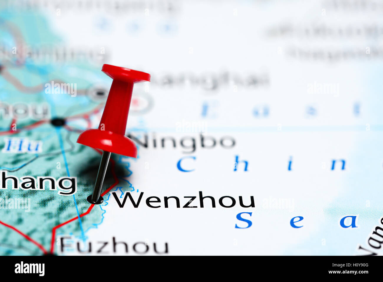 Wenzhou épinglée sur une carte de Chine Banque D'Images