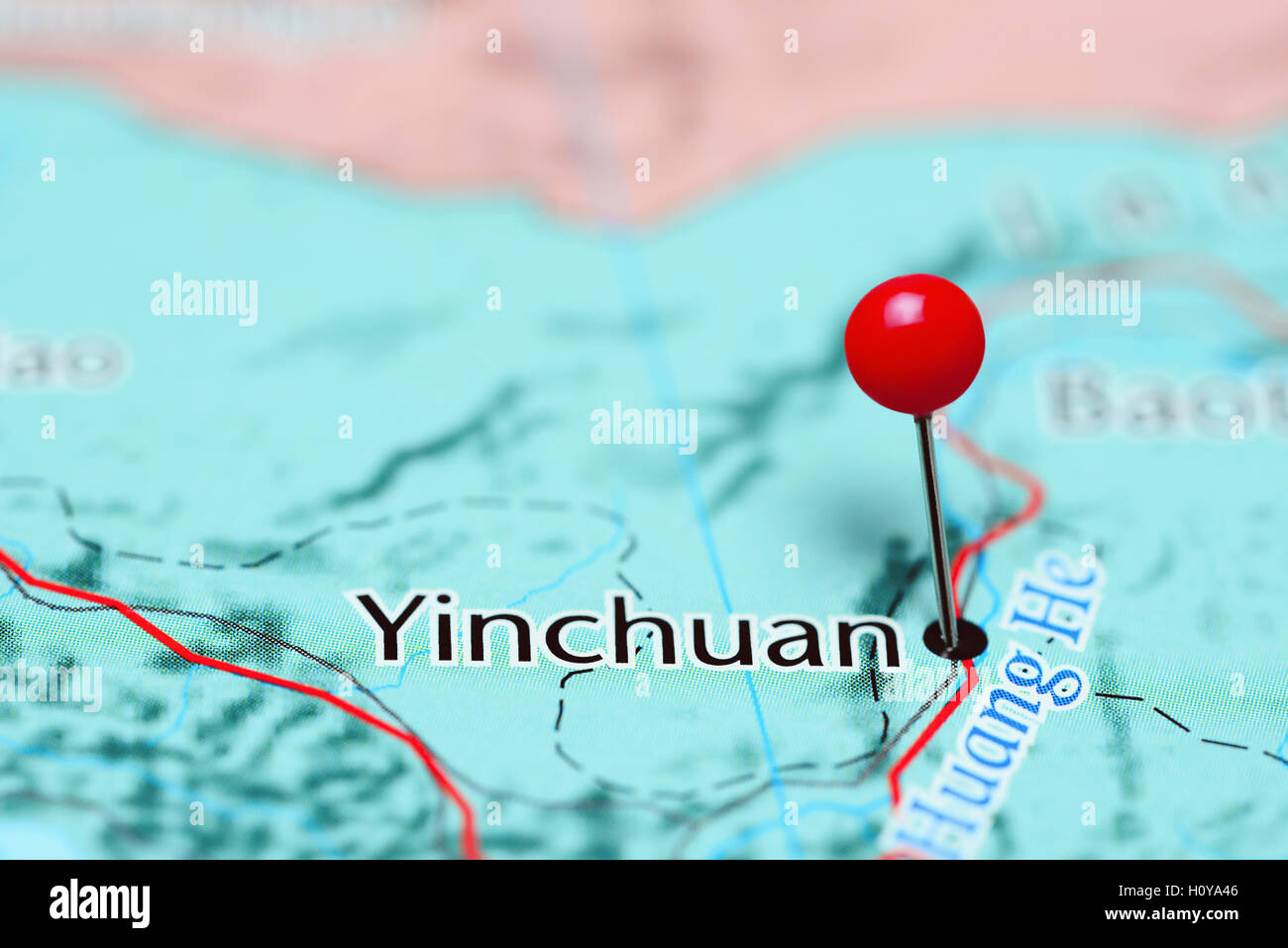Yinchuan épinglée sur une carte de Chine Banque D'Images