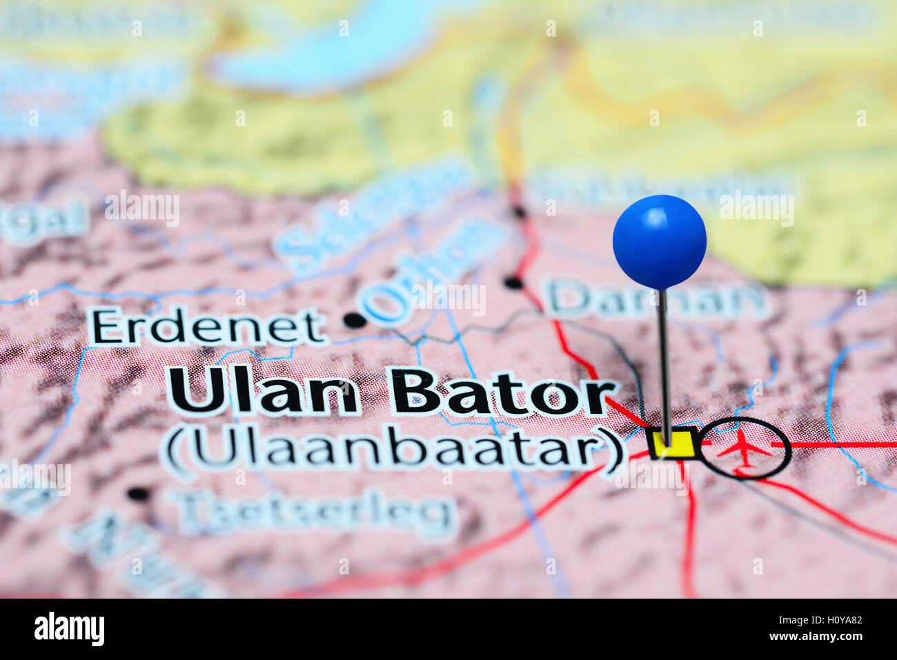 Oulan-bator coincé sur une carte de la Mongolie Banque D'Images