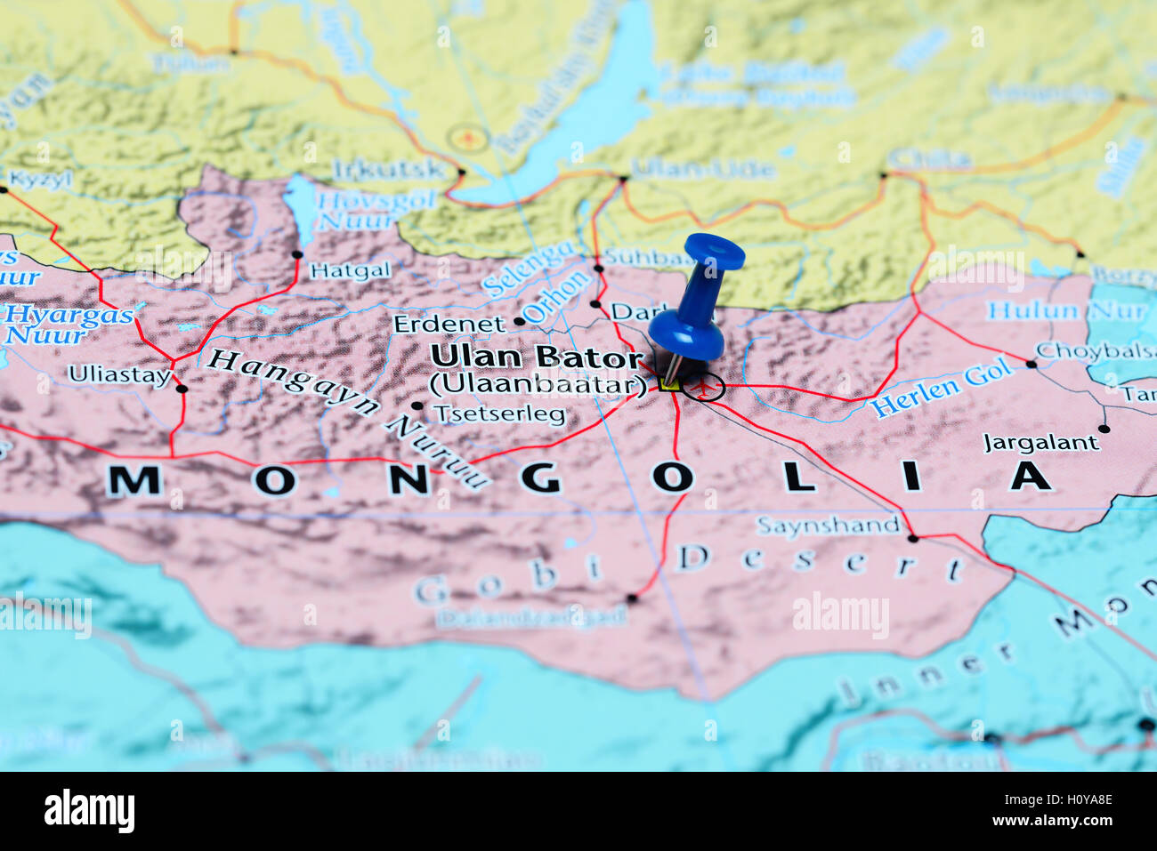 Oulan-bator coincé sur une carte de la Mongolie Banque D'Images