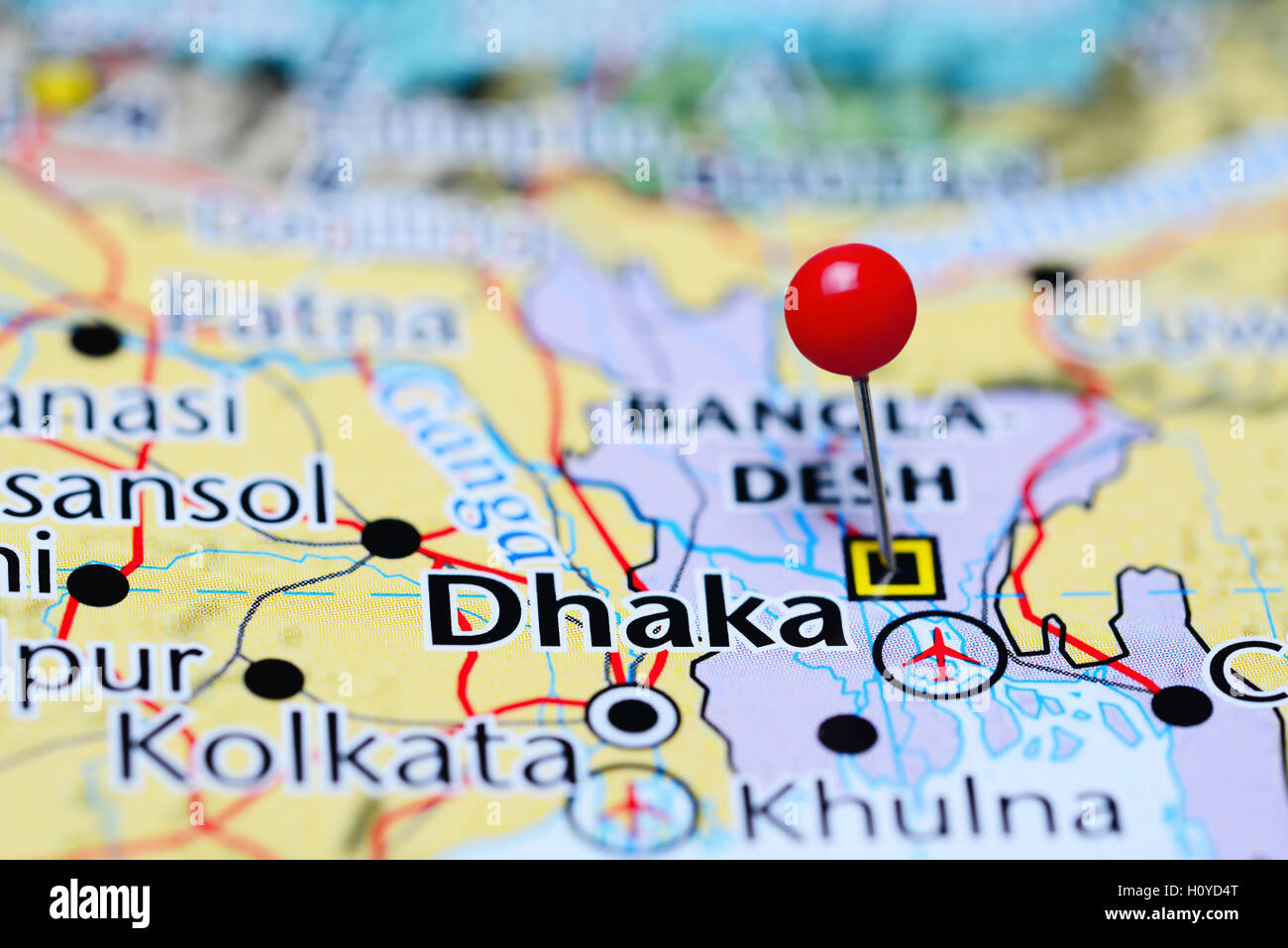 Dhaka épinglée sur une carte du Bangladesh Banque D'Images
