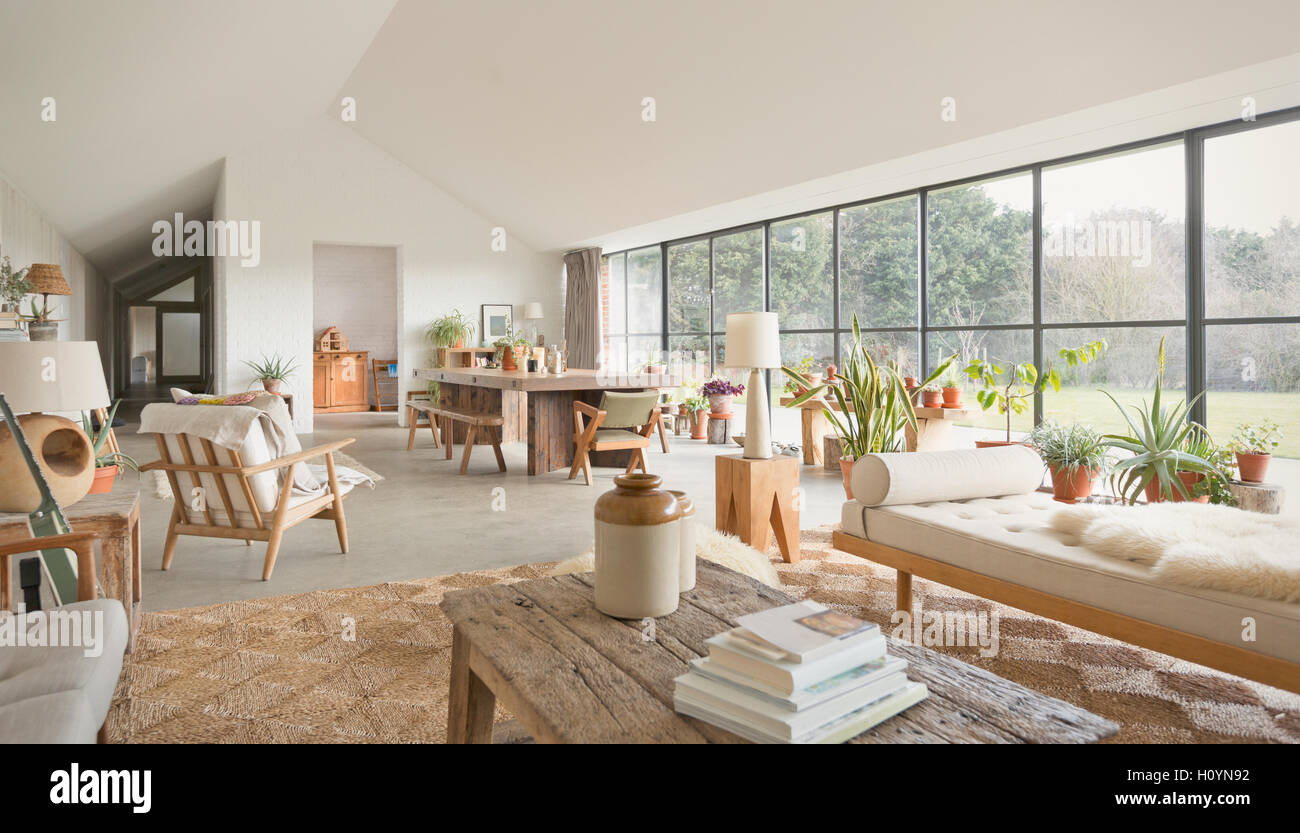 Home Vitrine plan d'étage ouvert salle à manger Banque D'Images